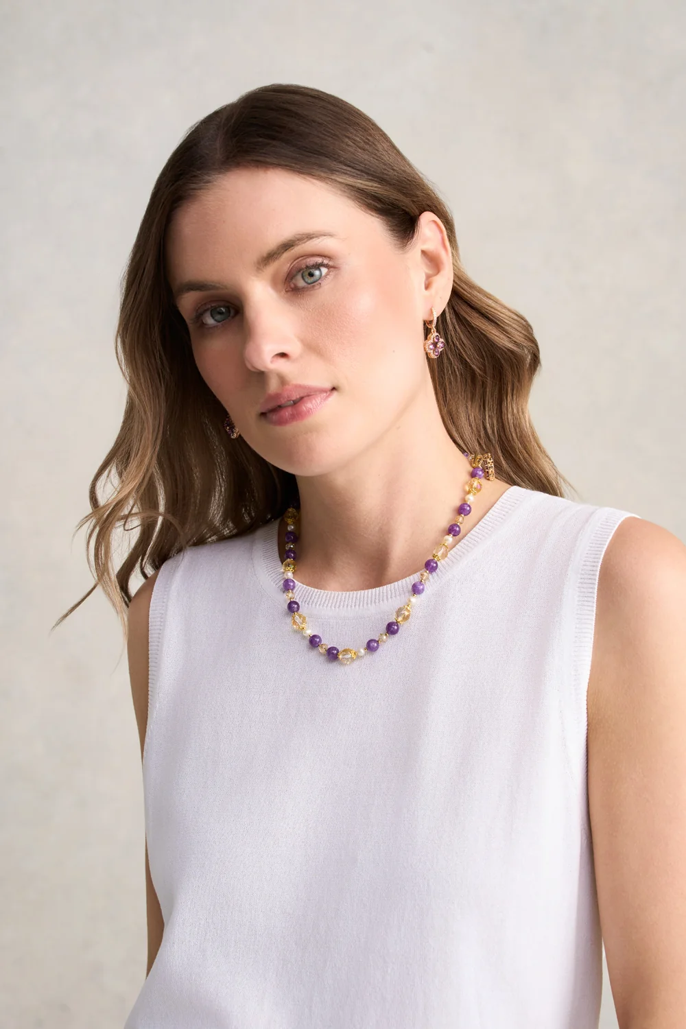 Mixed Bead Stone Necklace – Purple - Image 2