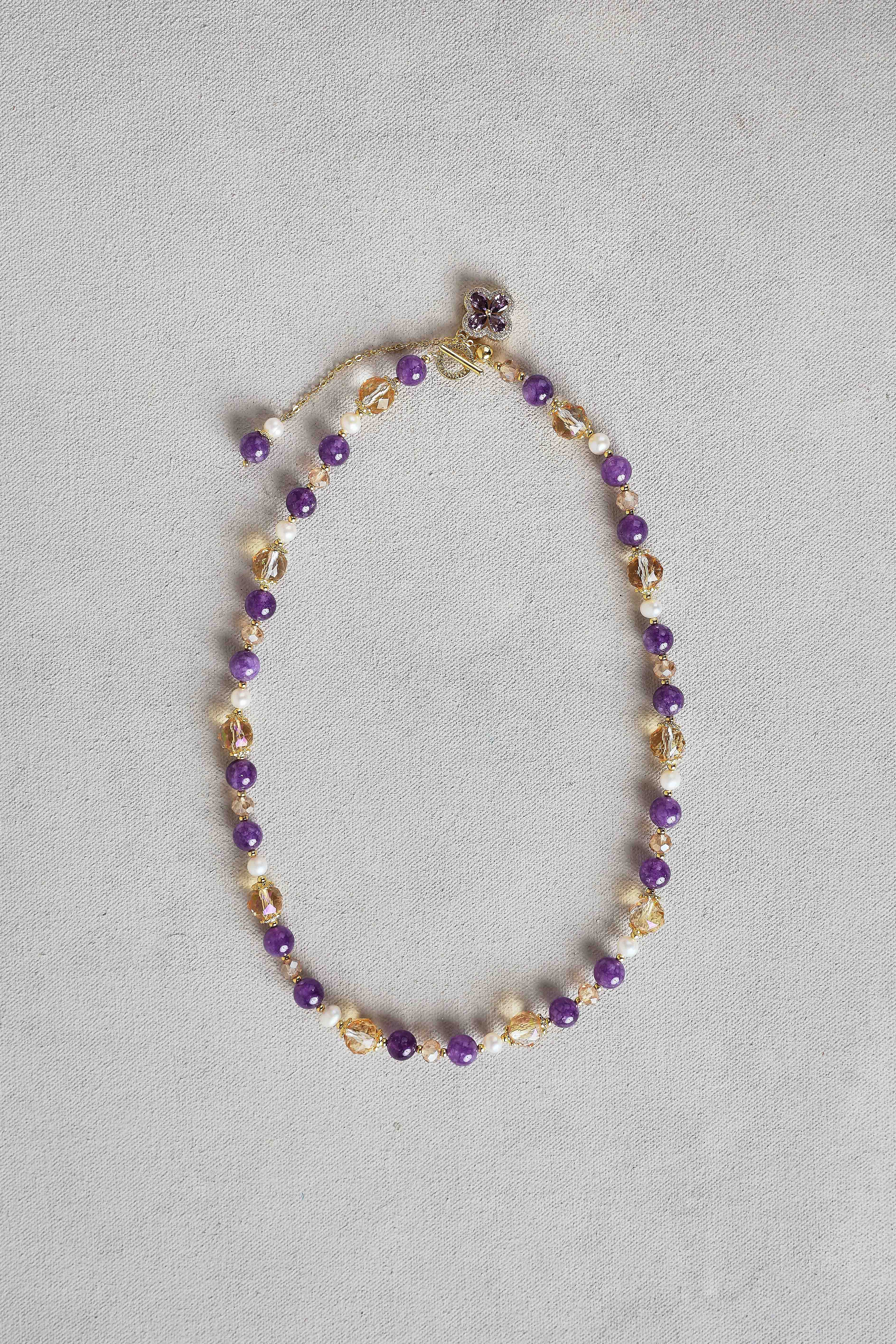 Mixed Bead Stone Necklace – Purple - Image 3