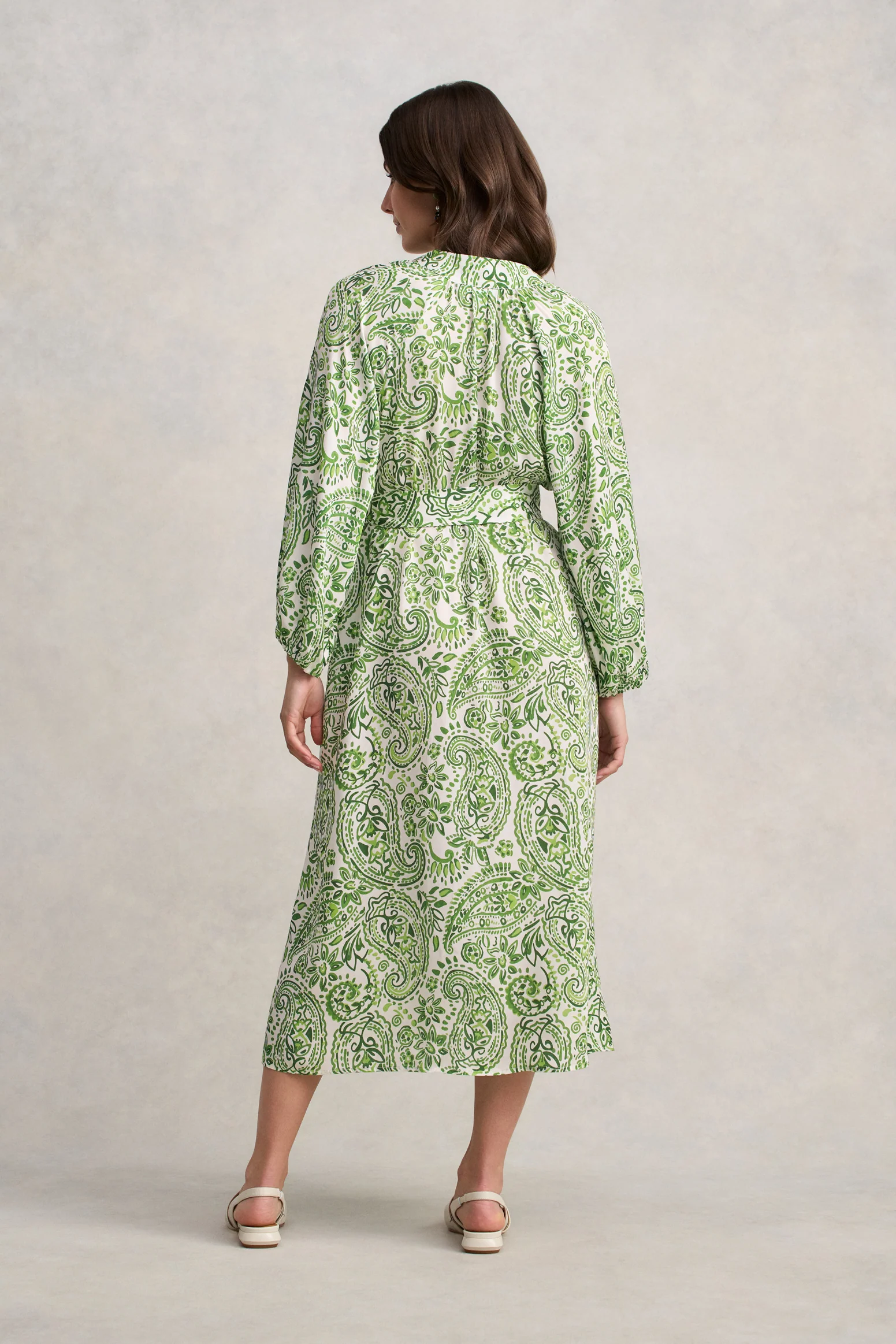 Blouson Sleeve Shift Dress - Green Paisley Print - Image 6