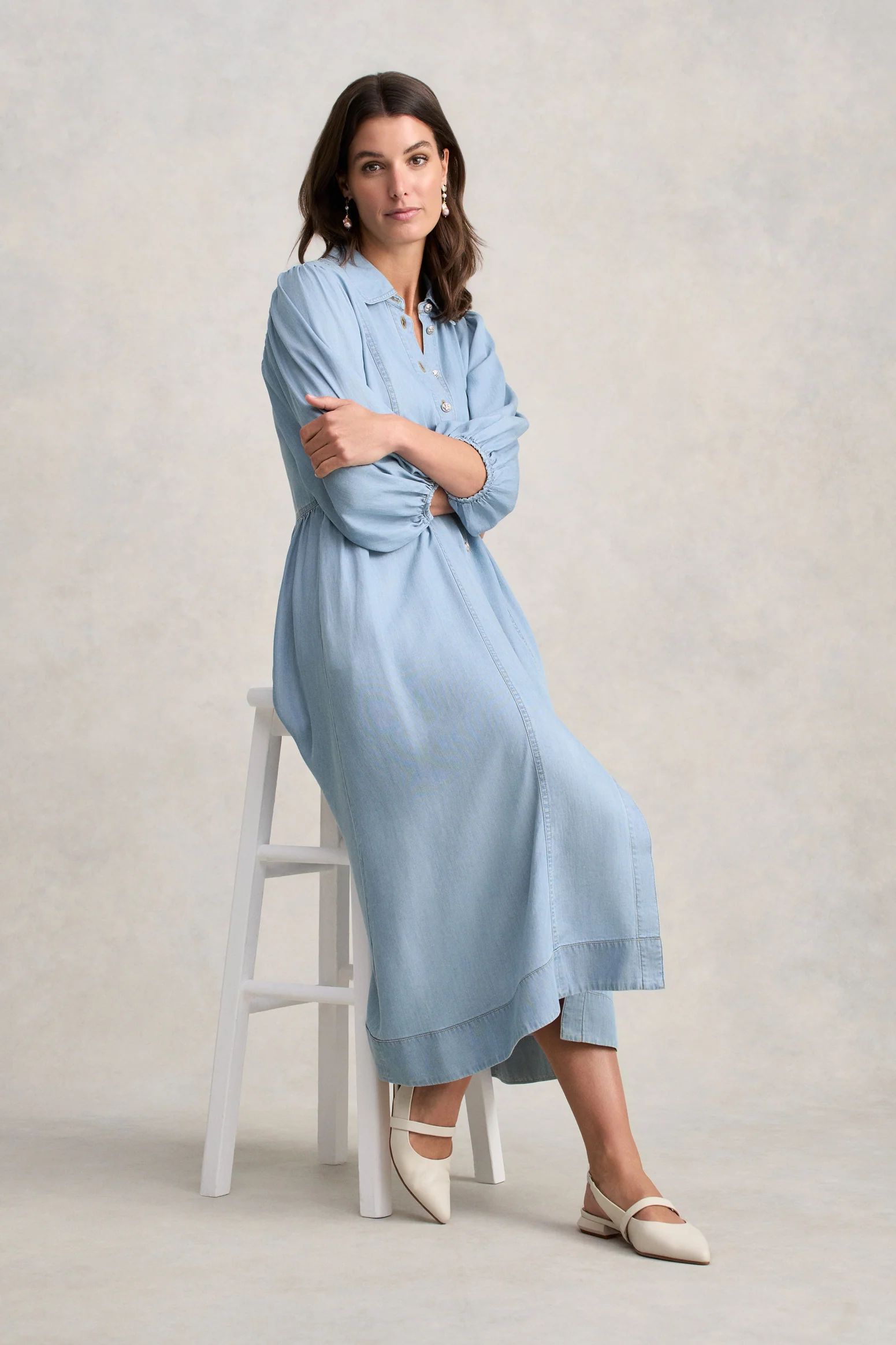 Chambray Puff Sleeve Dress - Light Chambray - Image 3