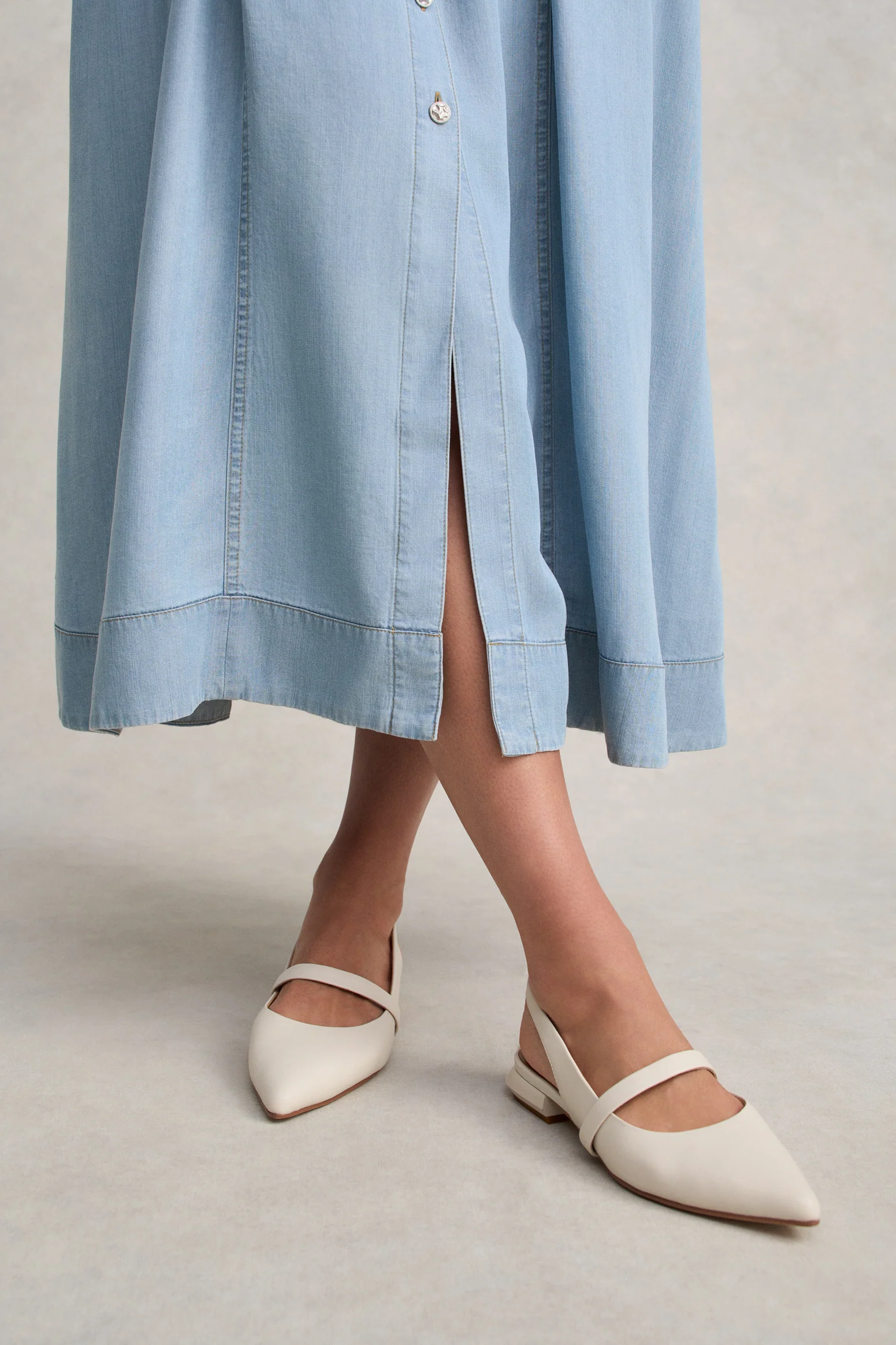 Chambray Puff Sleeve Dress - Light Chambray - Image 5