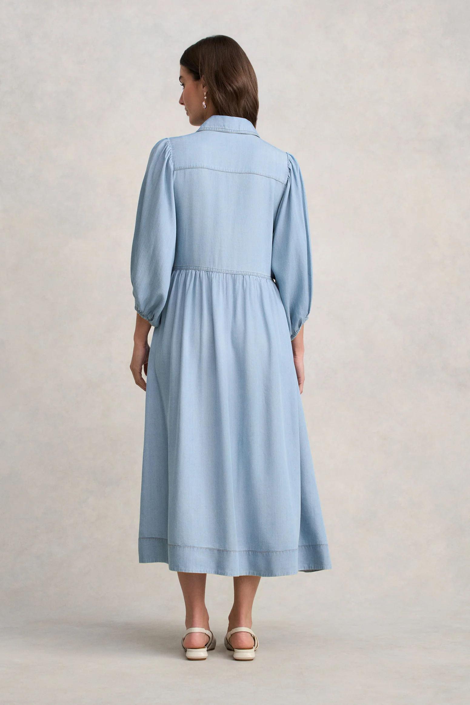 Chambray Puff Sleeve Dress - Light Chambray - Image 6
