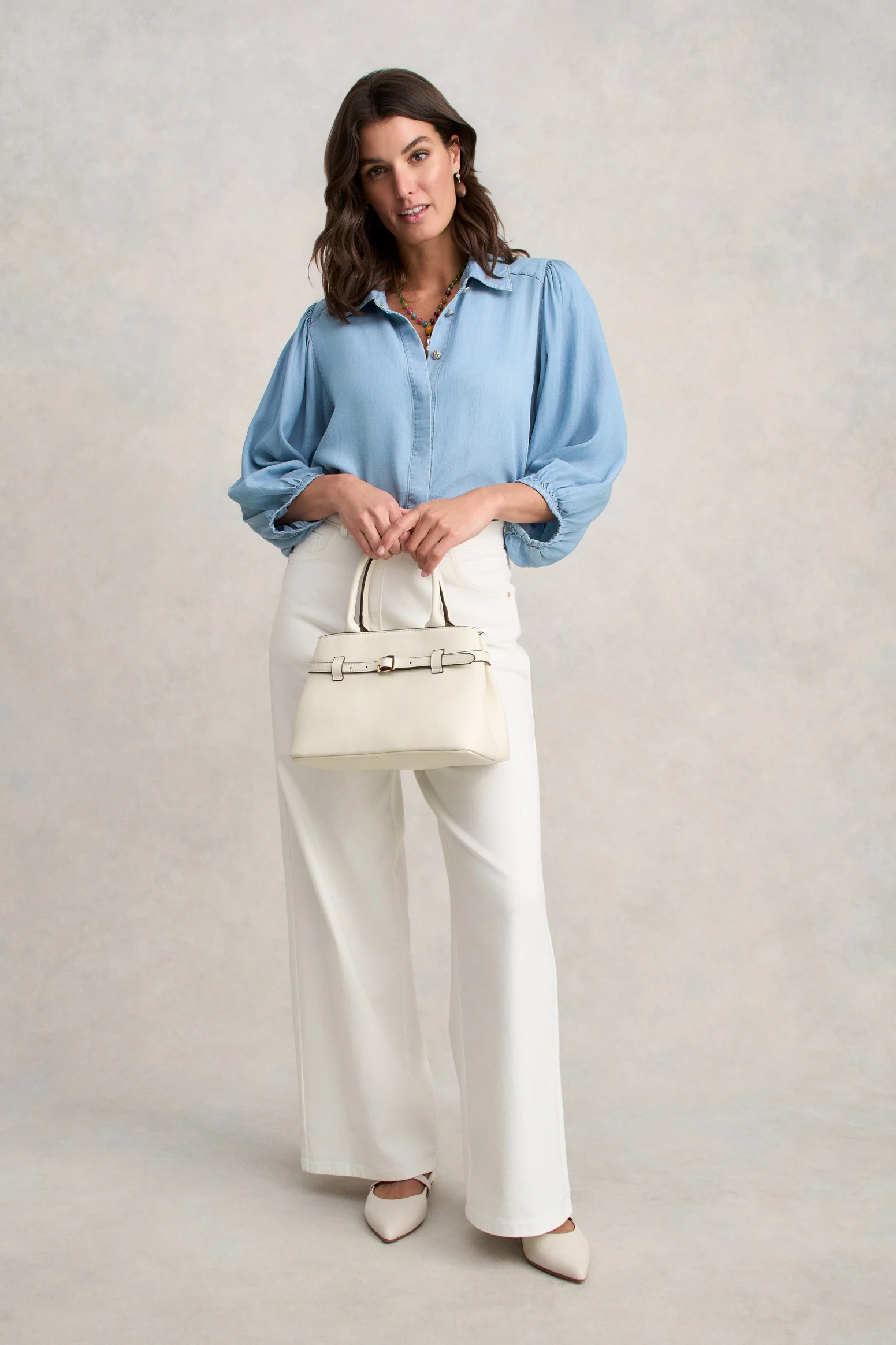 Chambray Puff Sleeve Shirt - Light Chambray - Image 3