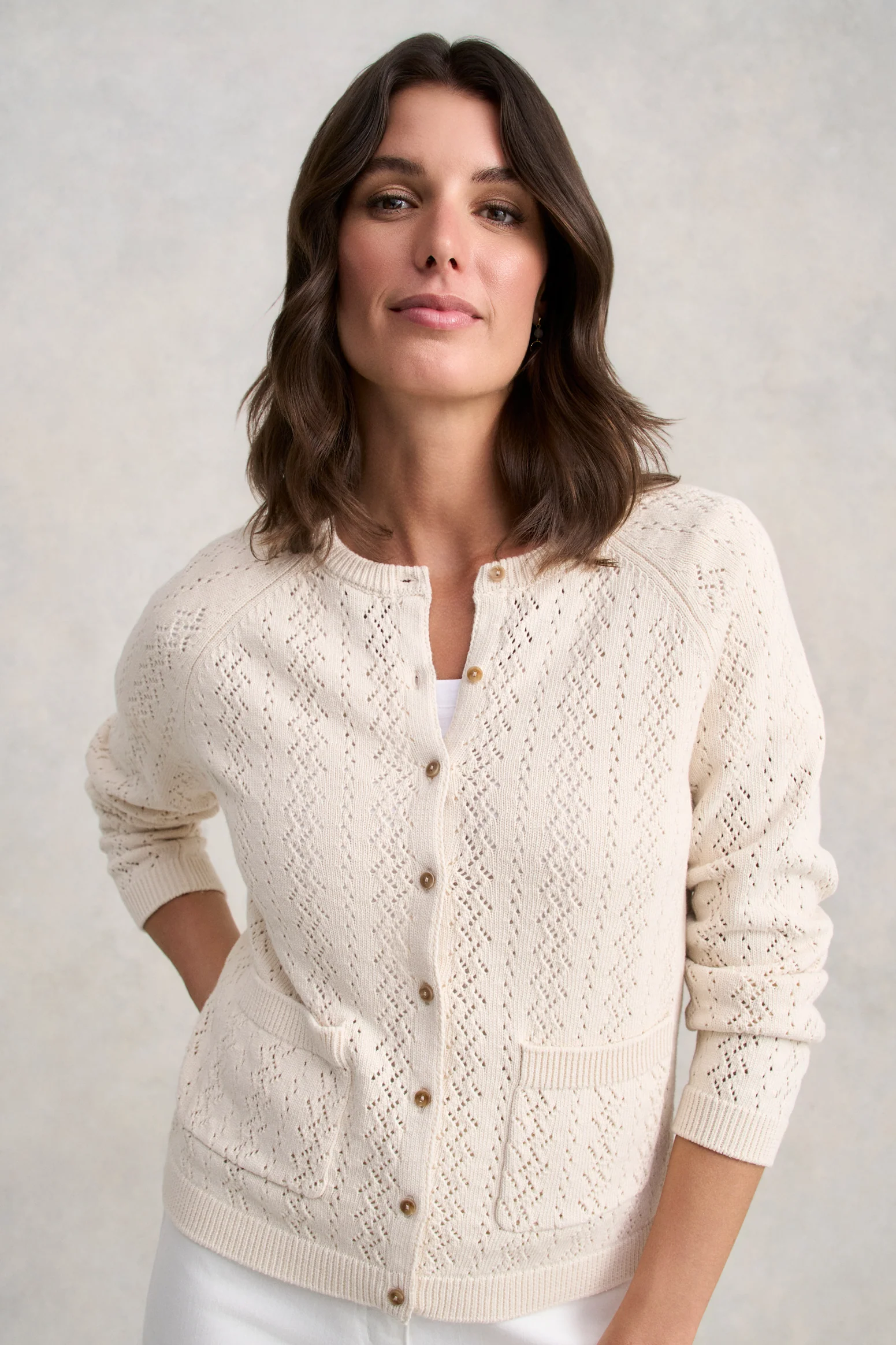 Pointelle Cardigan - Ecru - Image 3