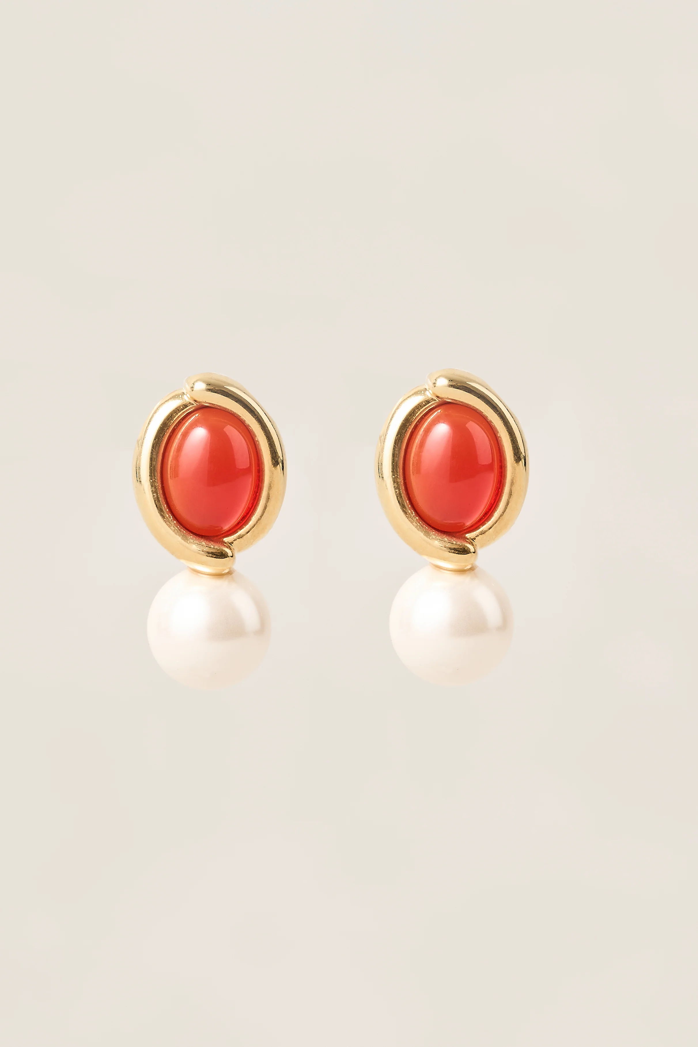Oval Pearl Studs - Red - Image 3