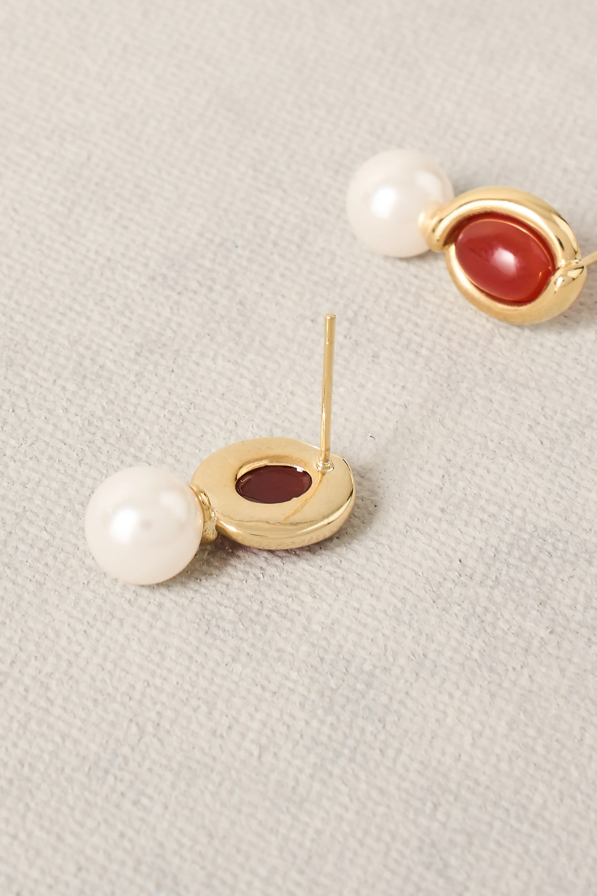 Oval Pearl Studs - Red - Image 5