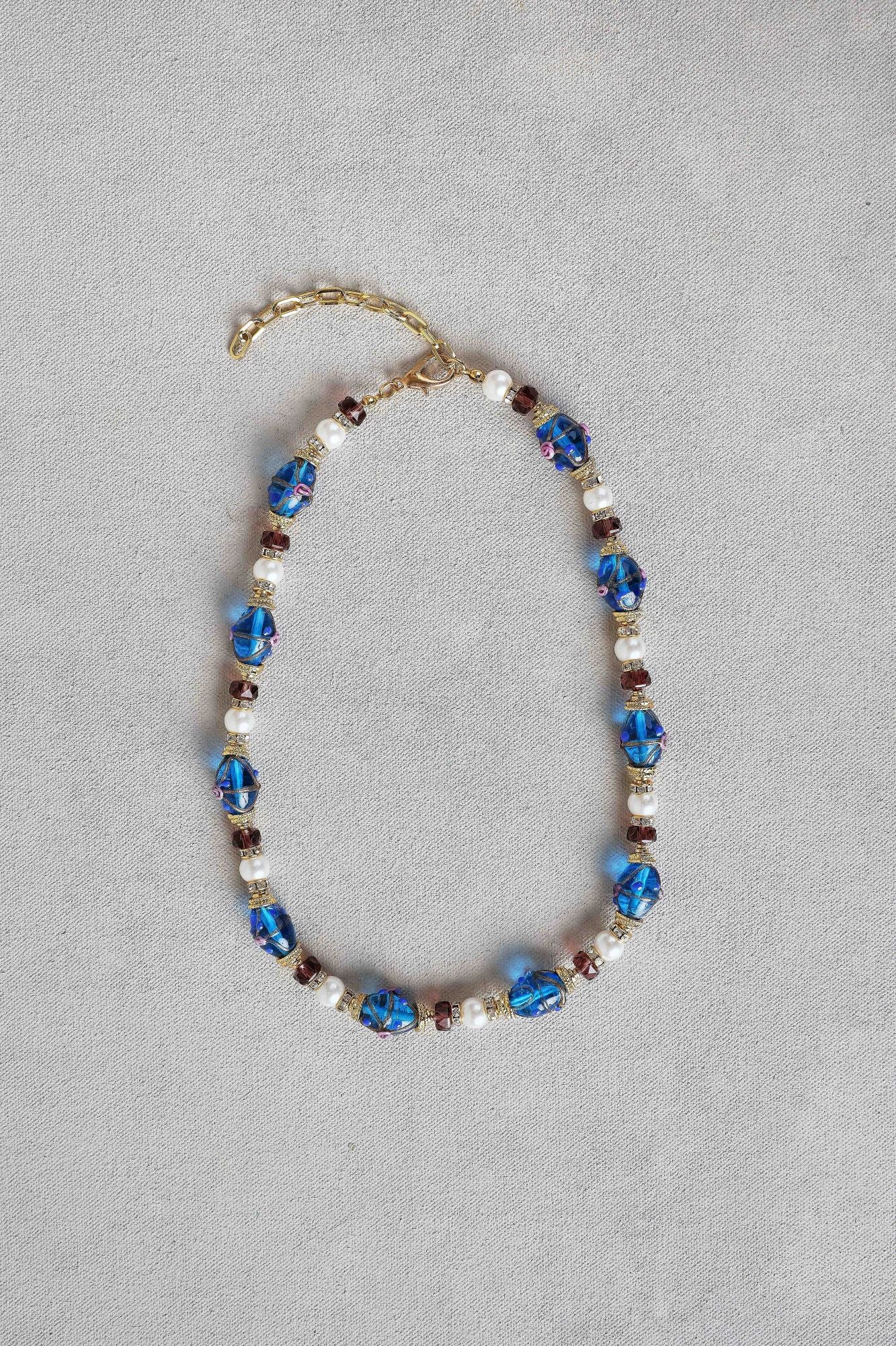 Painted Bead Necklace – Blue - Image 3