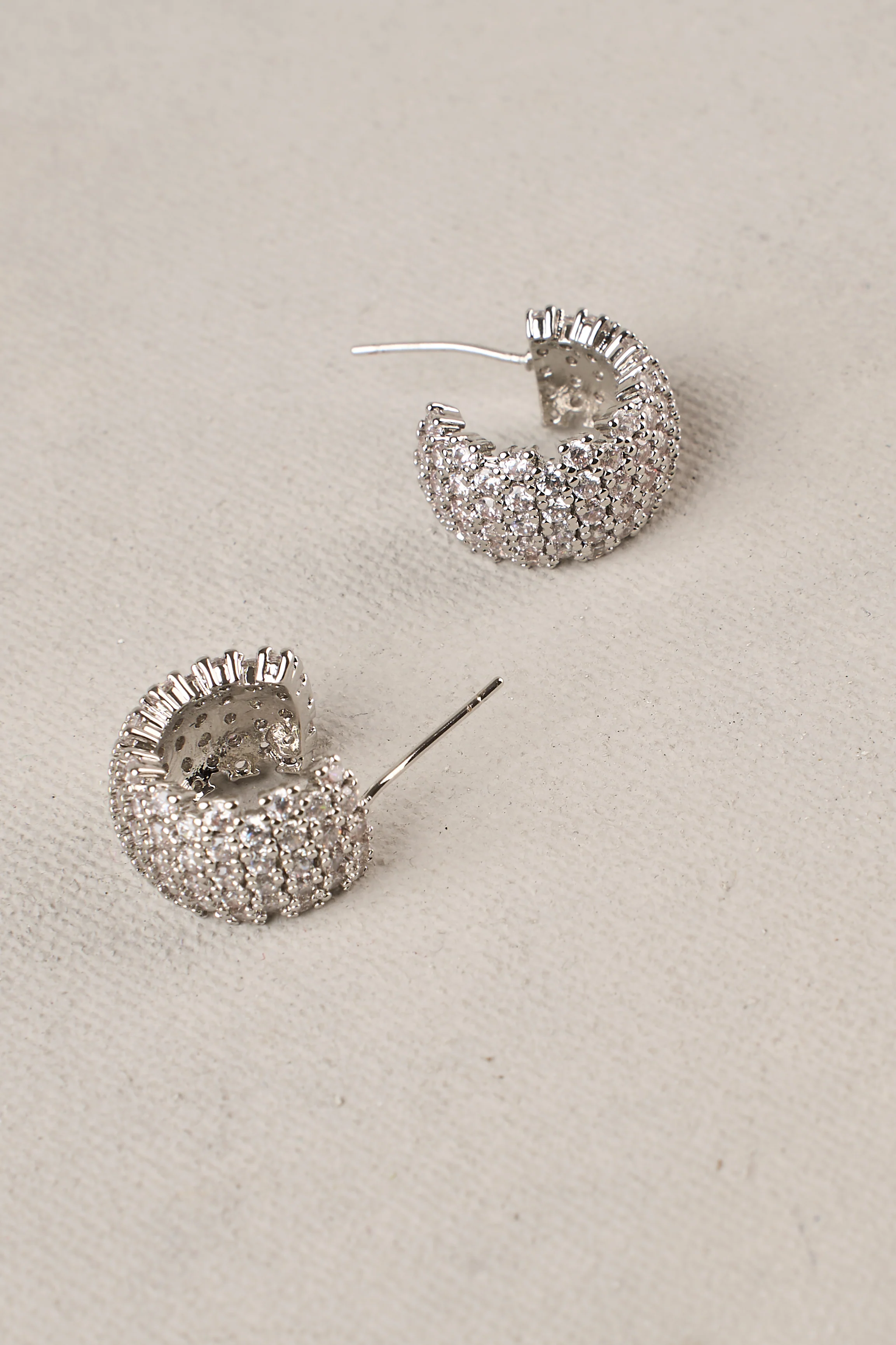 Pave Hoop Earrings - Silver - Image 4