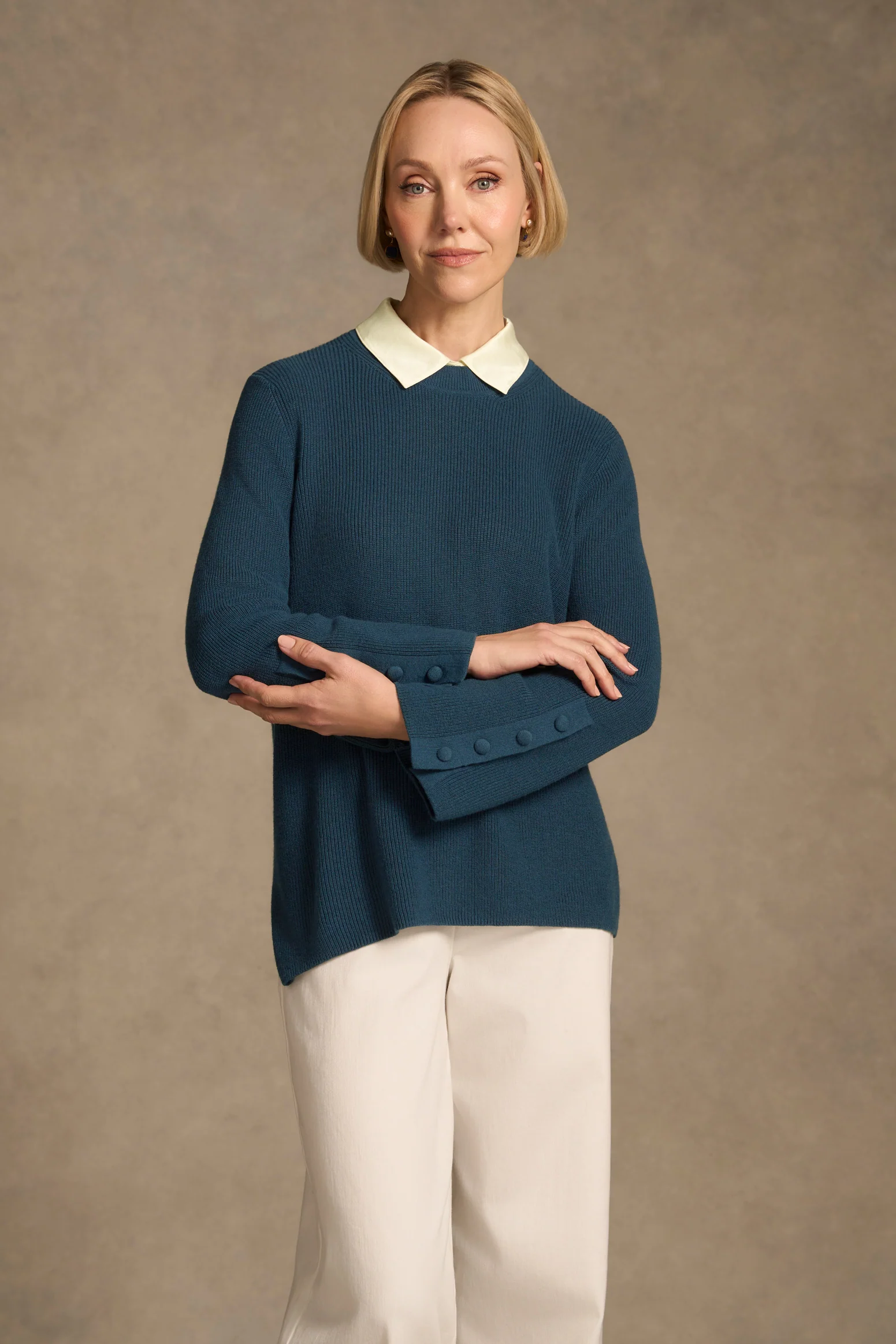 Button Sleeve Detail Knit – Steel Blue - Image 3