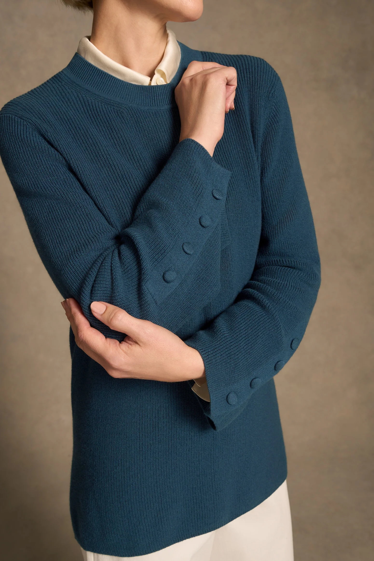 Button Sleeve Detail Knit – Steel Blue - Image 5