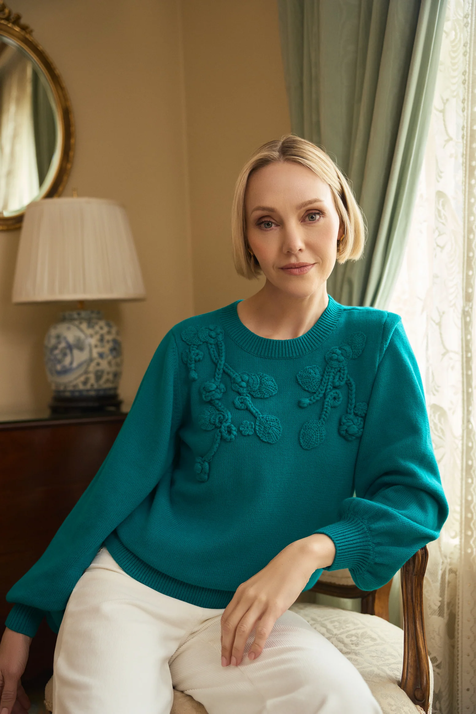 Cascading Appliqué Knit - Teal Green - Image 2