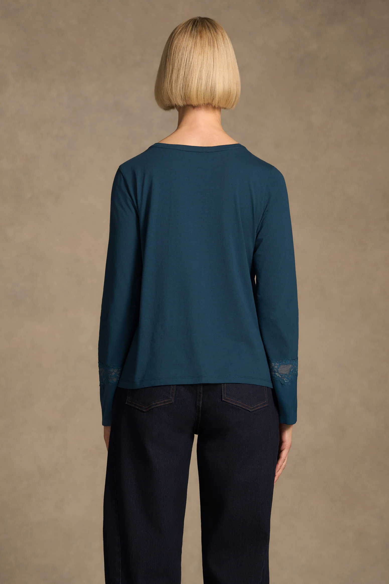Lace Insert T-Shirt - Steel Blue - Image 6