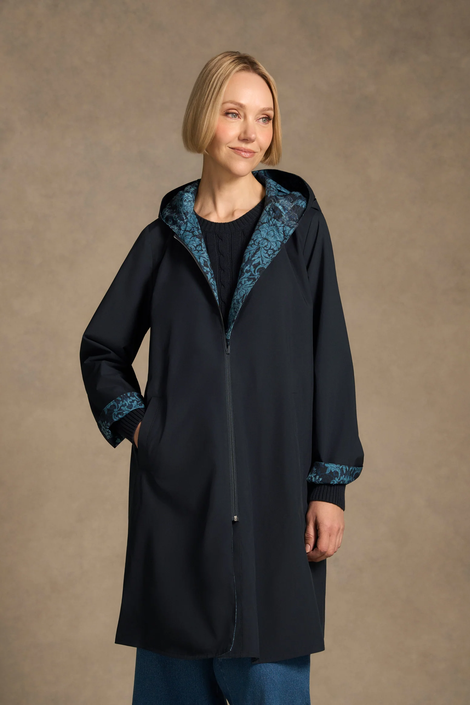 Printed Reversible Raincoat – Ink Baroque Print - Image 6