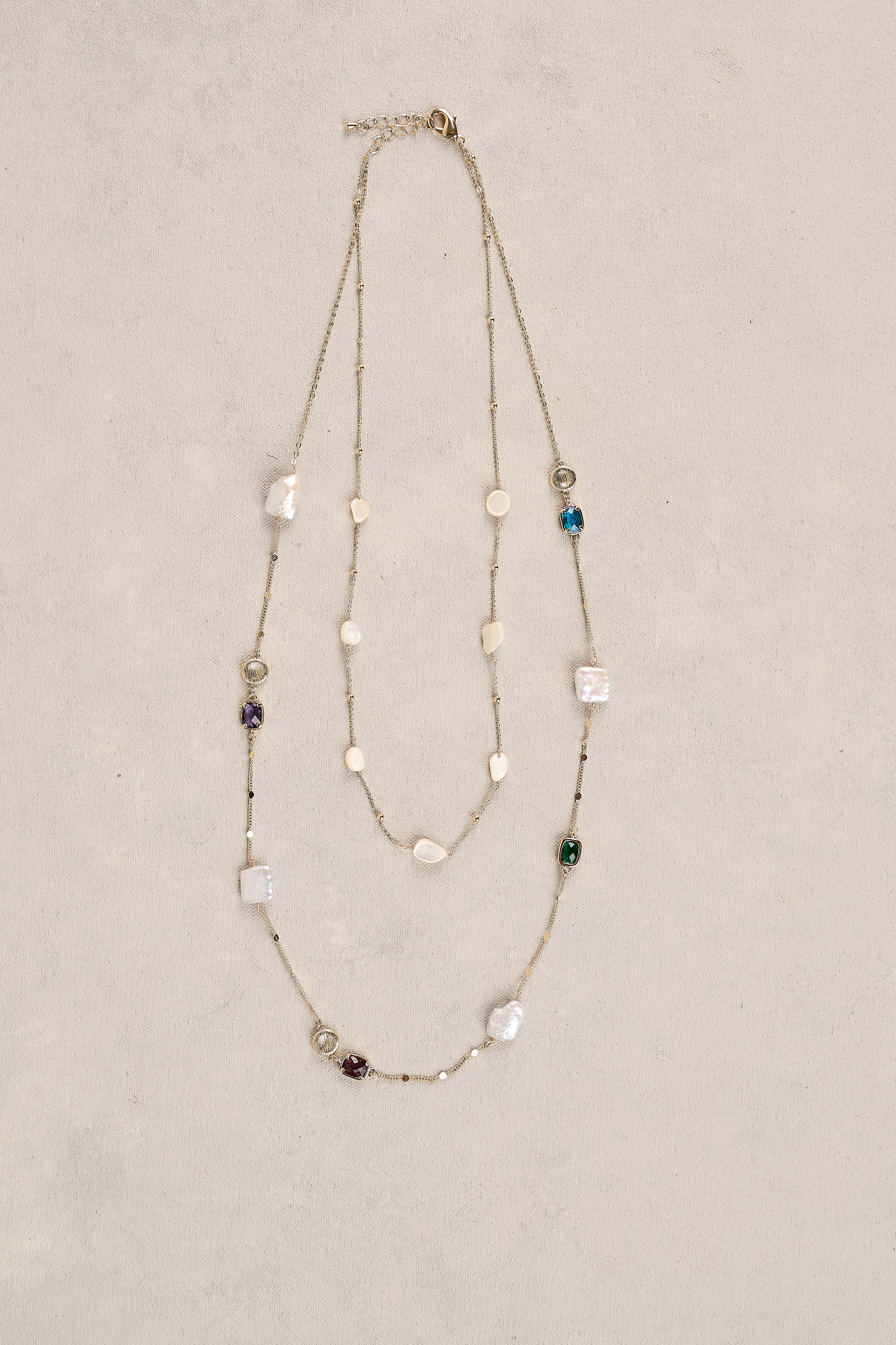 Pearl and Stone Layered Necklace - Multicolour - Image 3