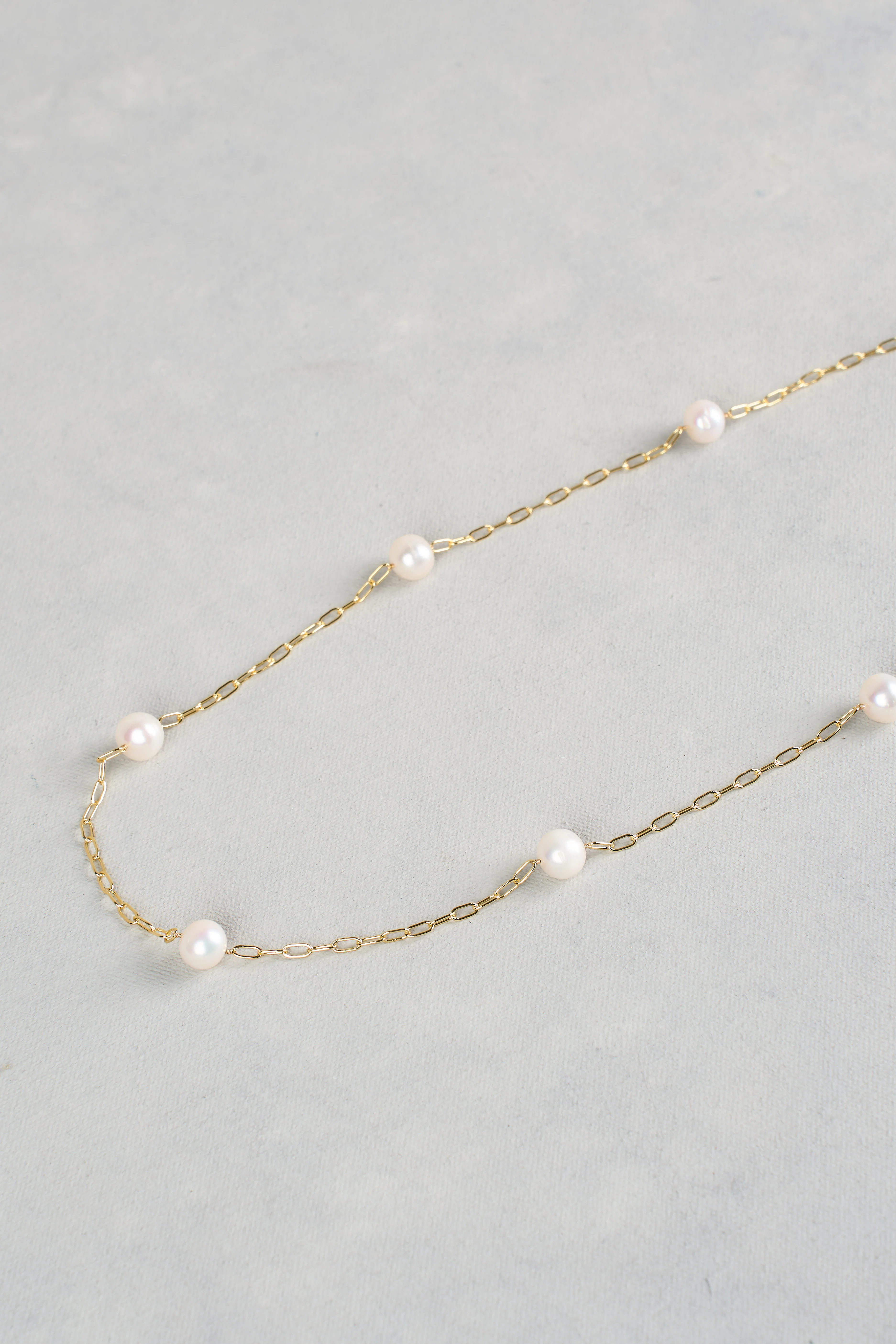 Pearl Chain Long Necklace - Gold - Image 2