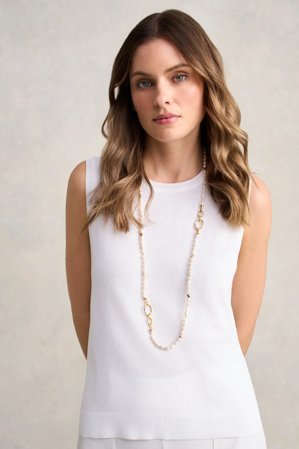 Pearl Link Long Necklace – Cream - Image 2