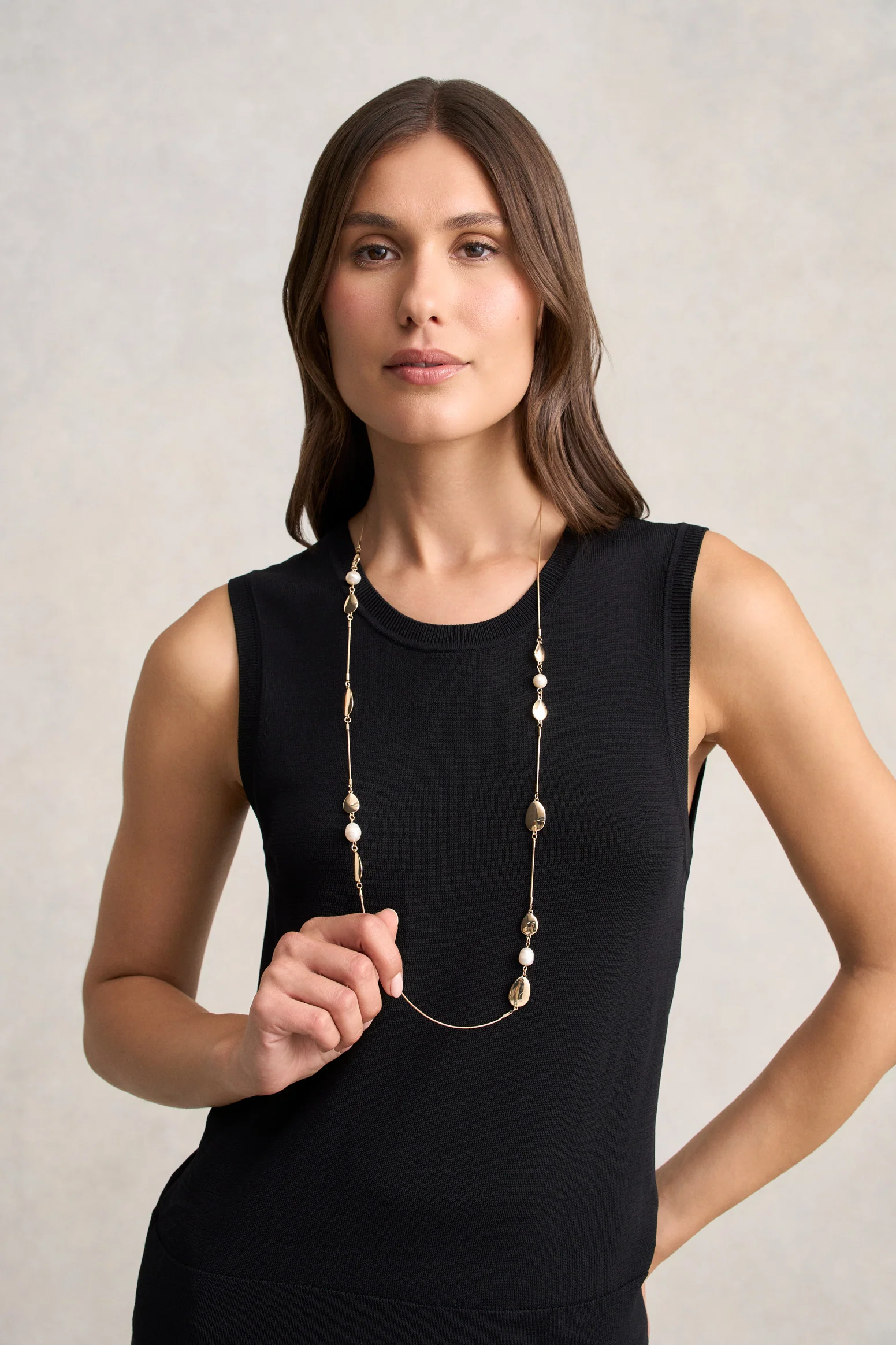 Pearl Station Necklace - Gold - Image 2
