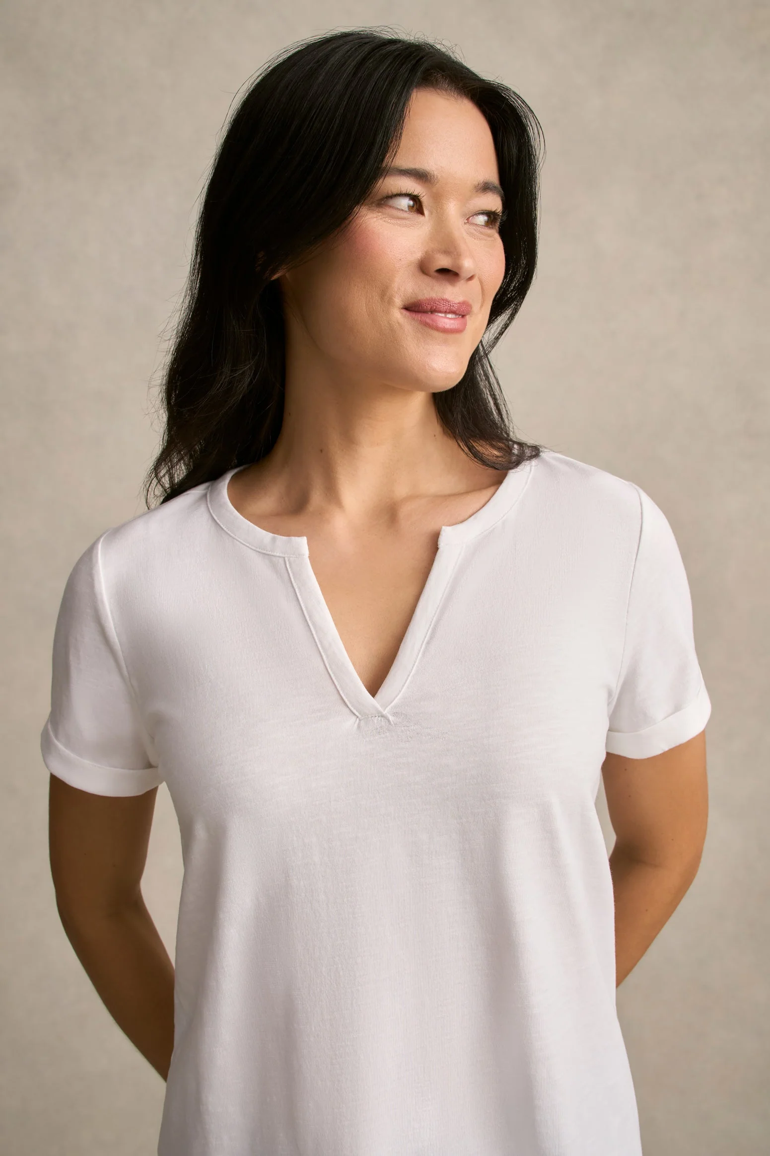 Notch Neck Cotton Tee - White - Image 3