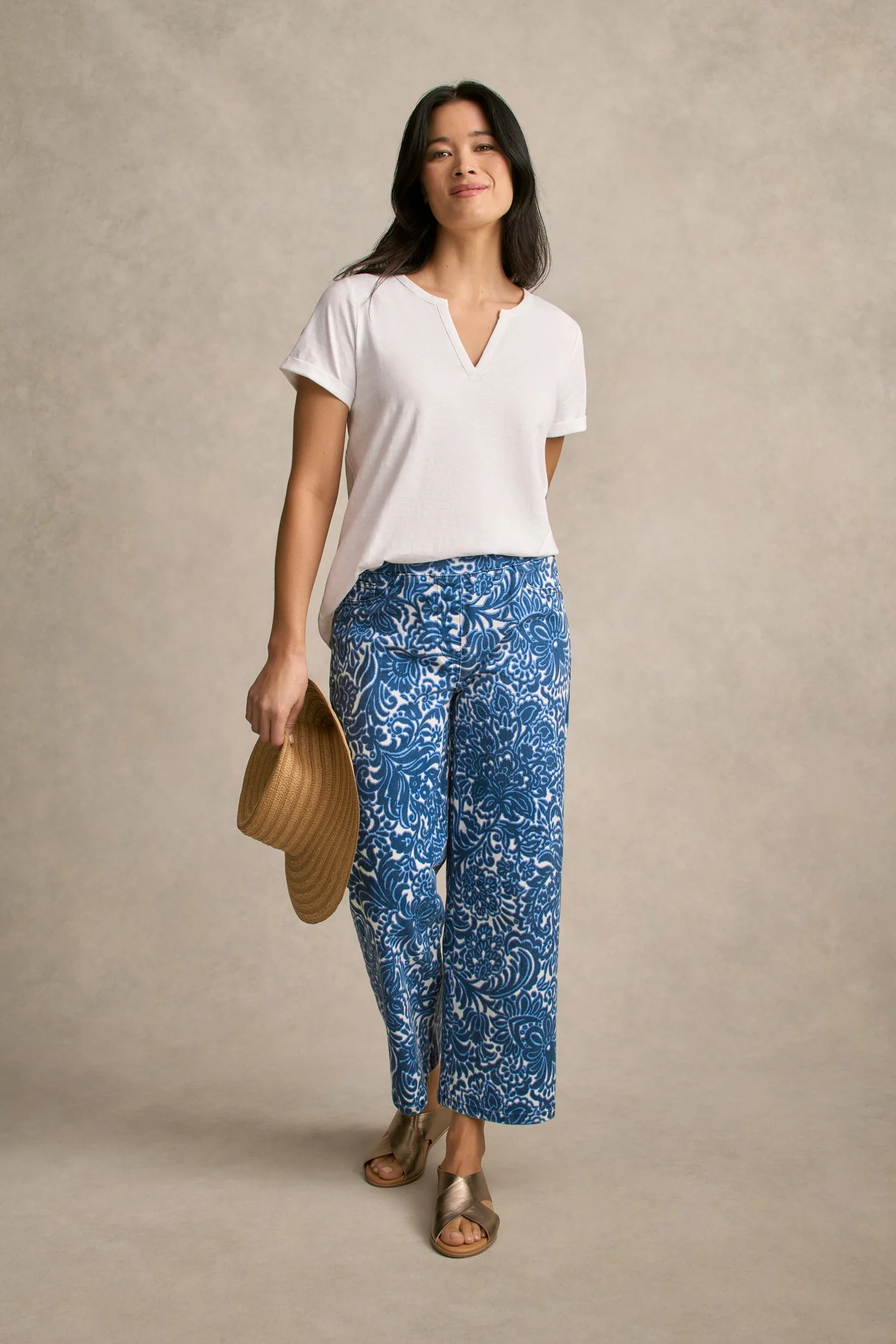 Notch Neck Cotton Tee - White - Image 4