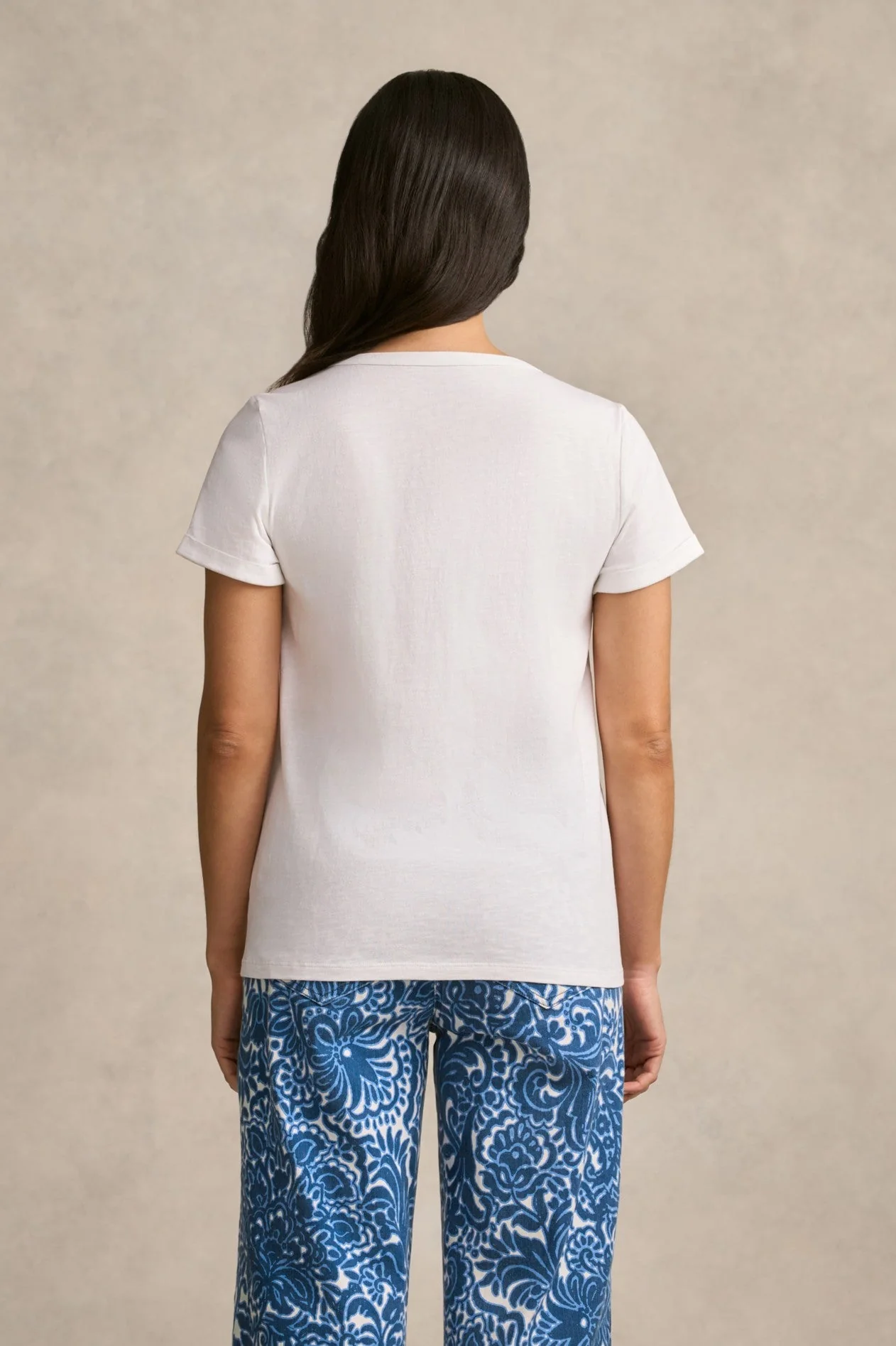 Notch Neck Cotton Tee - White - Image 5