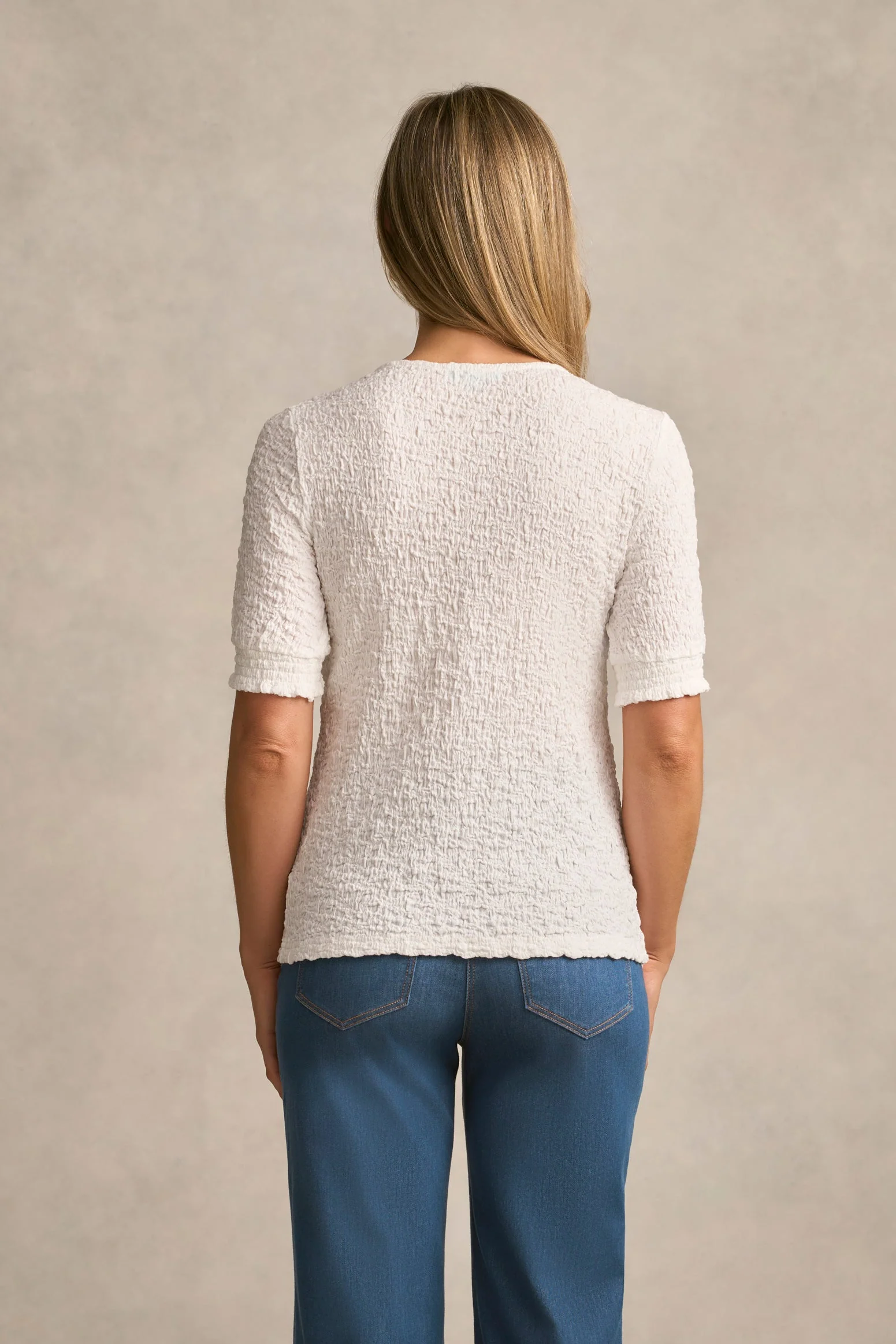 Puff Sleeve Crinkle Tee - White - Image 6