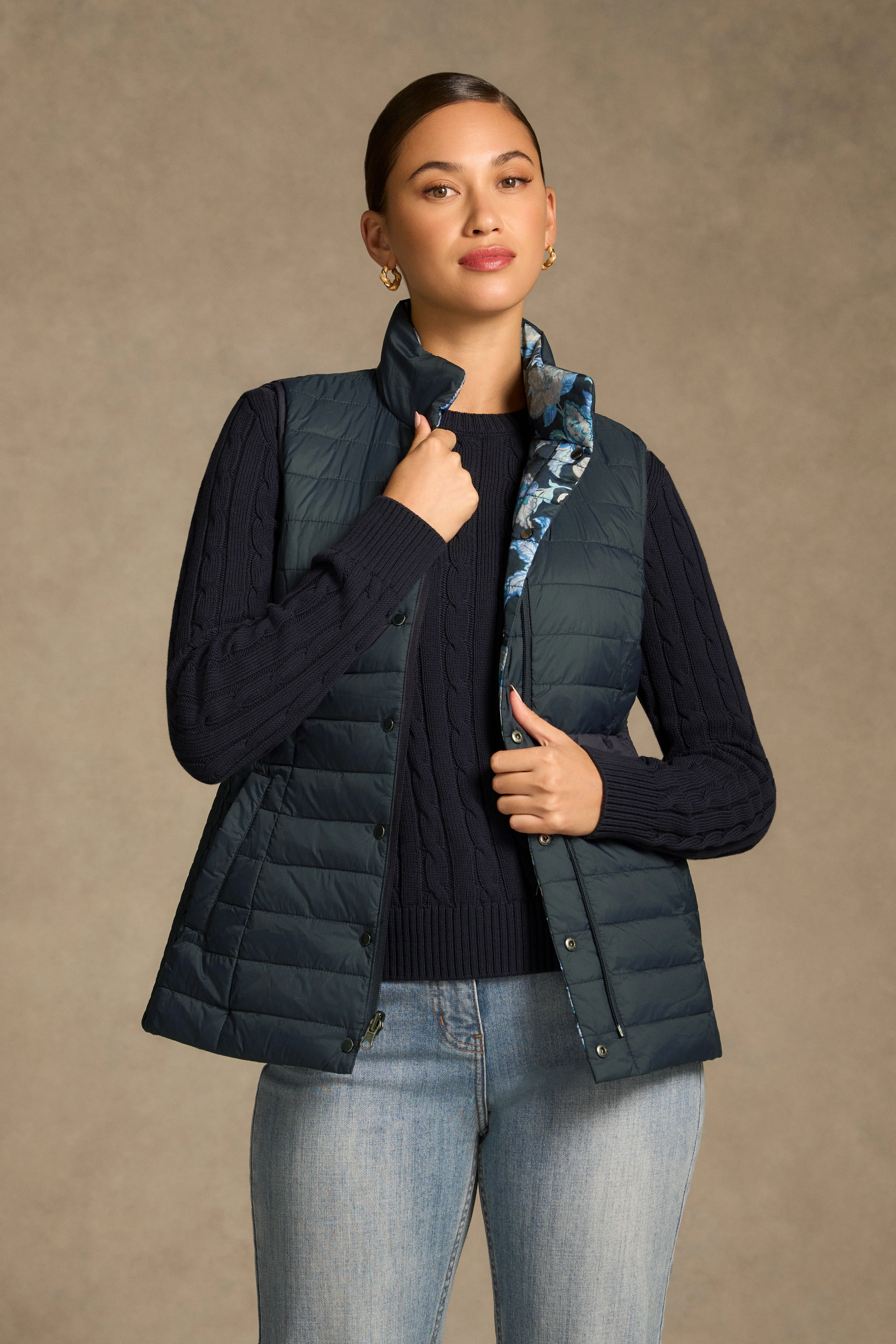 Quilted Reversible Puffer Vest - Floral Chintz Print - Image 2