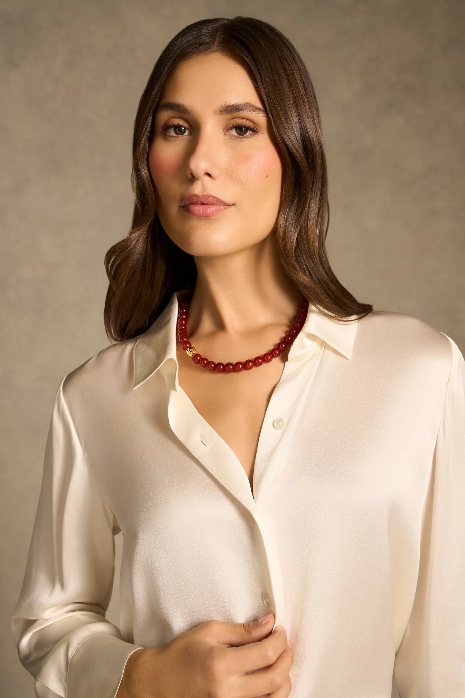 Round Beaded Necklace - Red