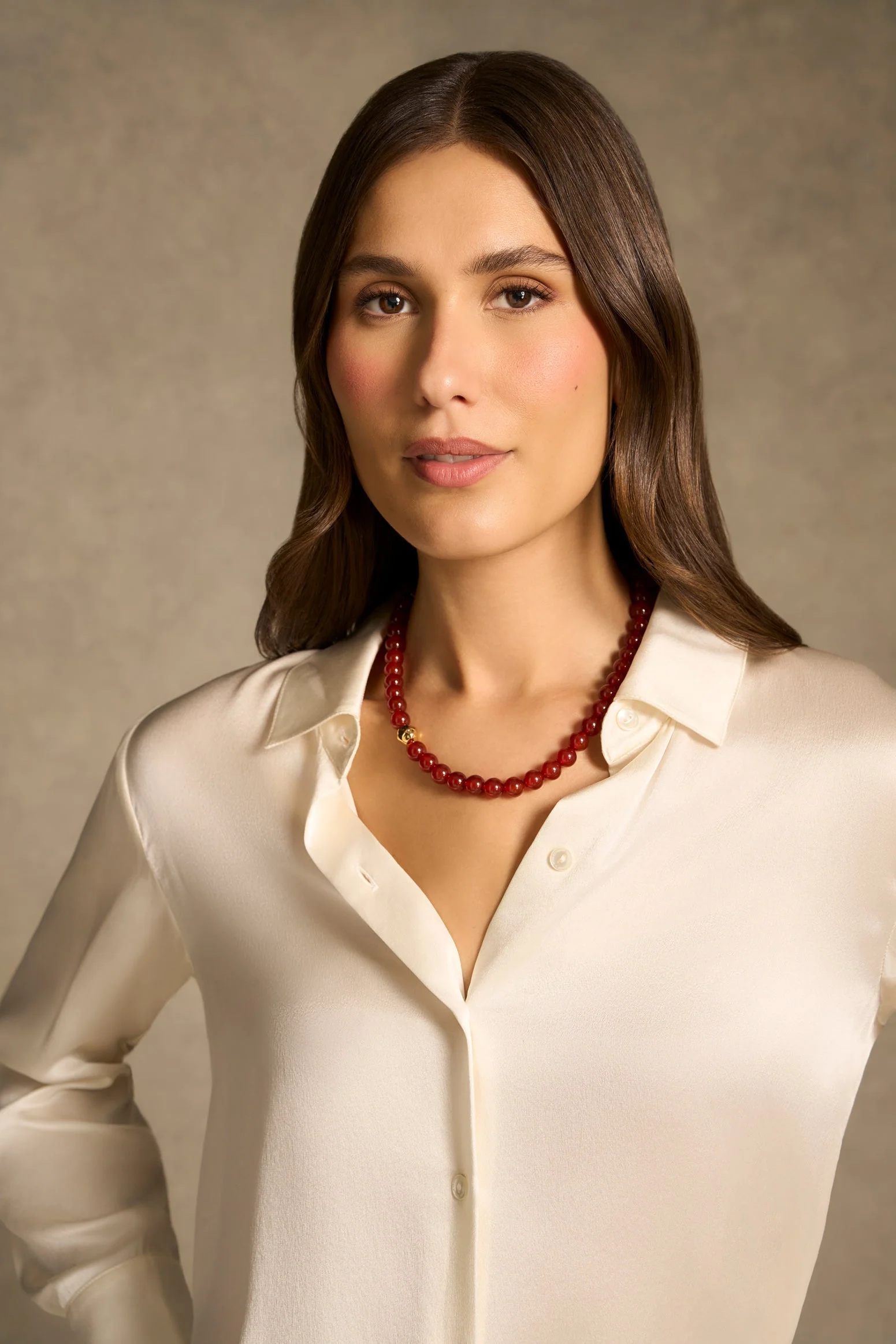 Round Beaded Necklace - Red - Image 2