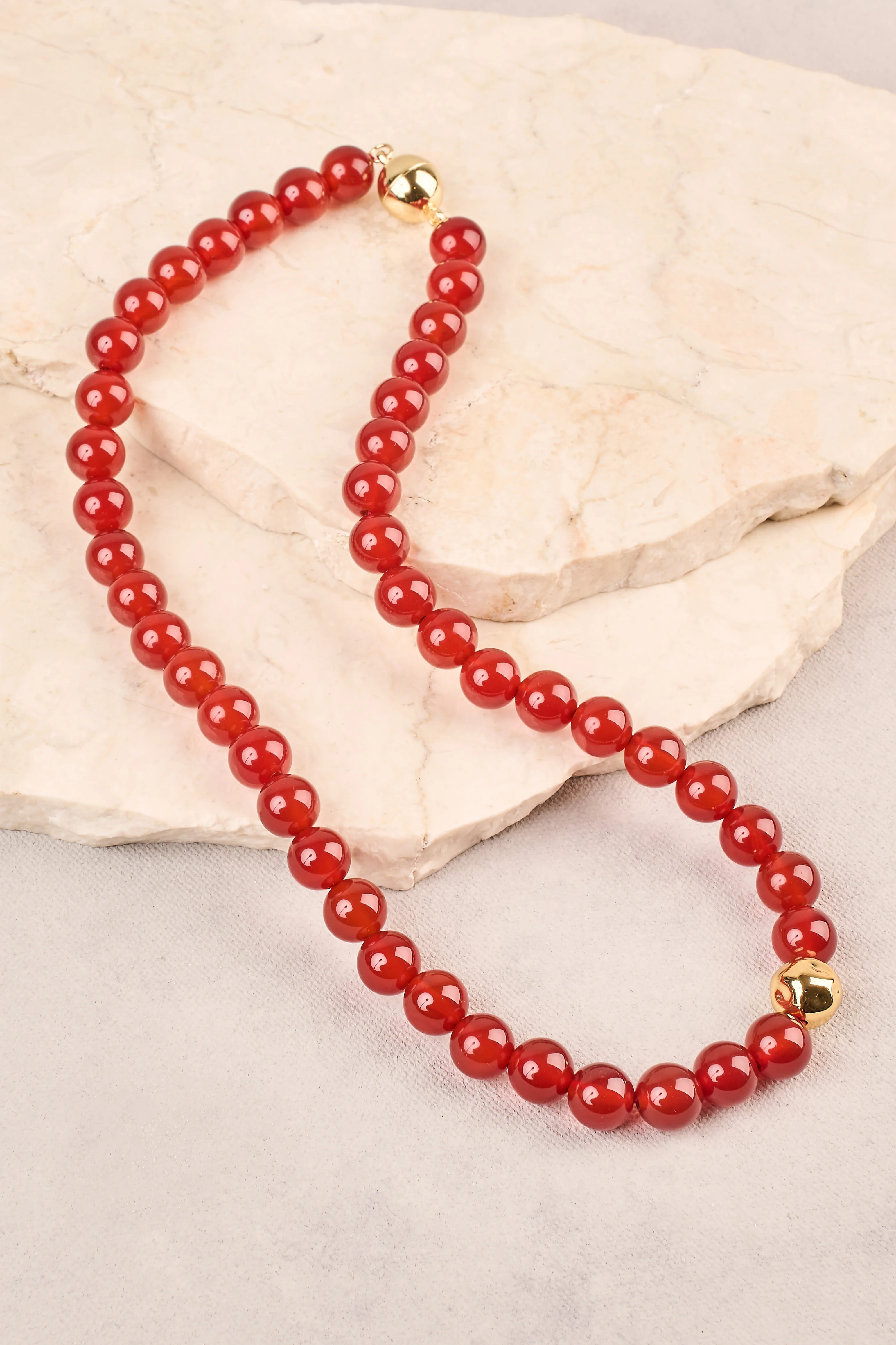 Round Beaded Necklace - Red - Image 3