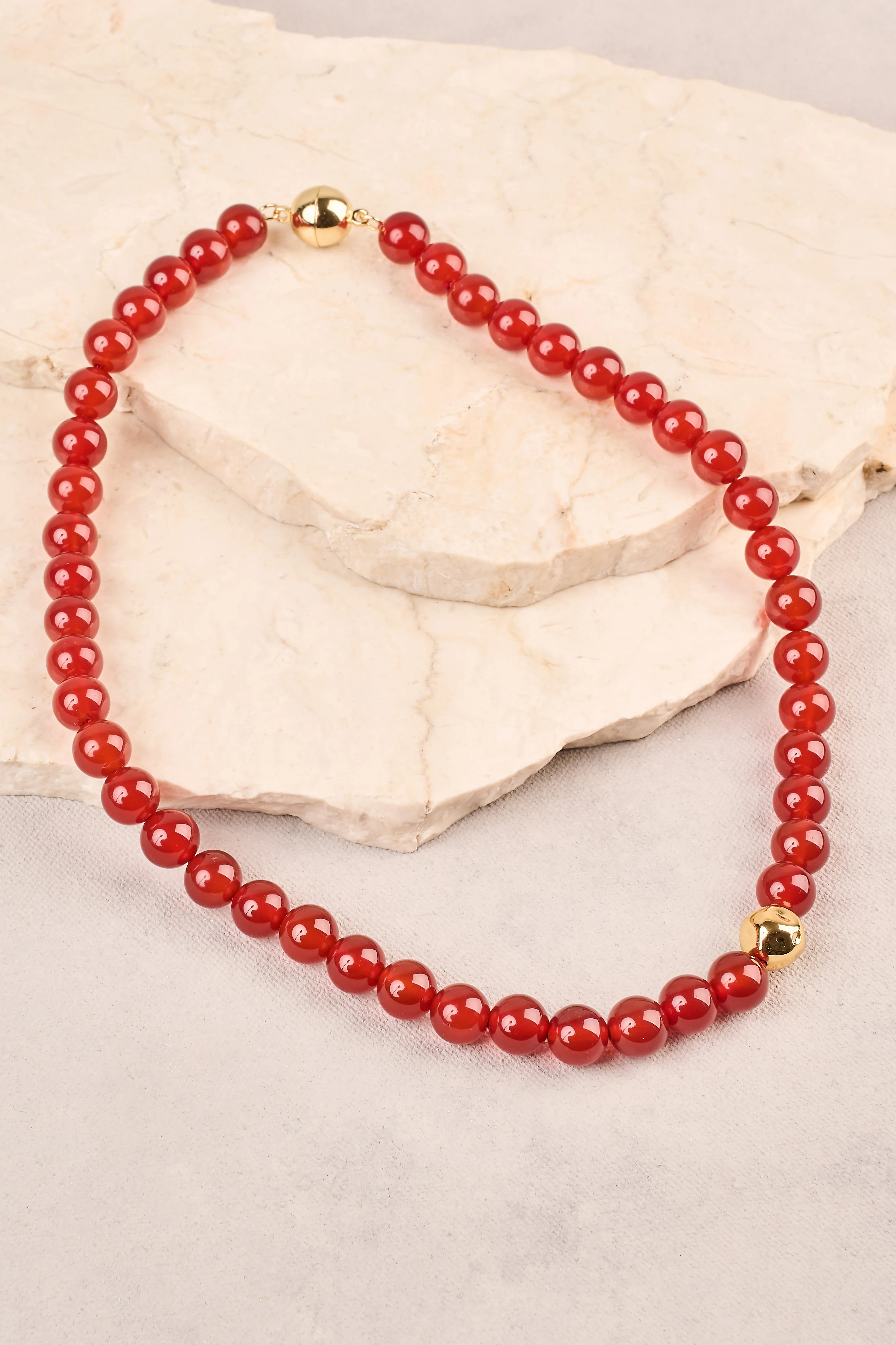 Round Beaded Necklace - Red - Image 4