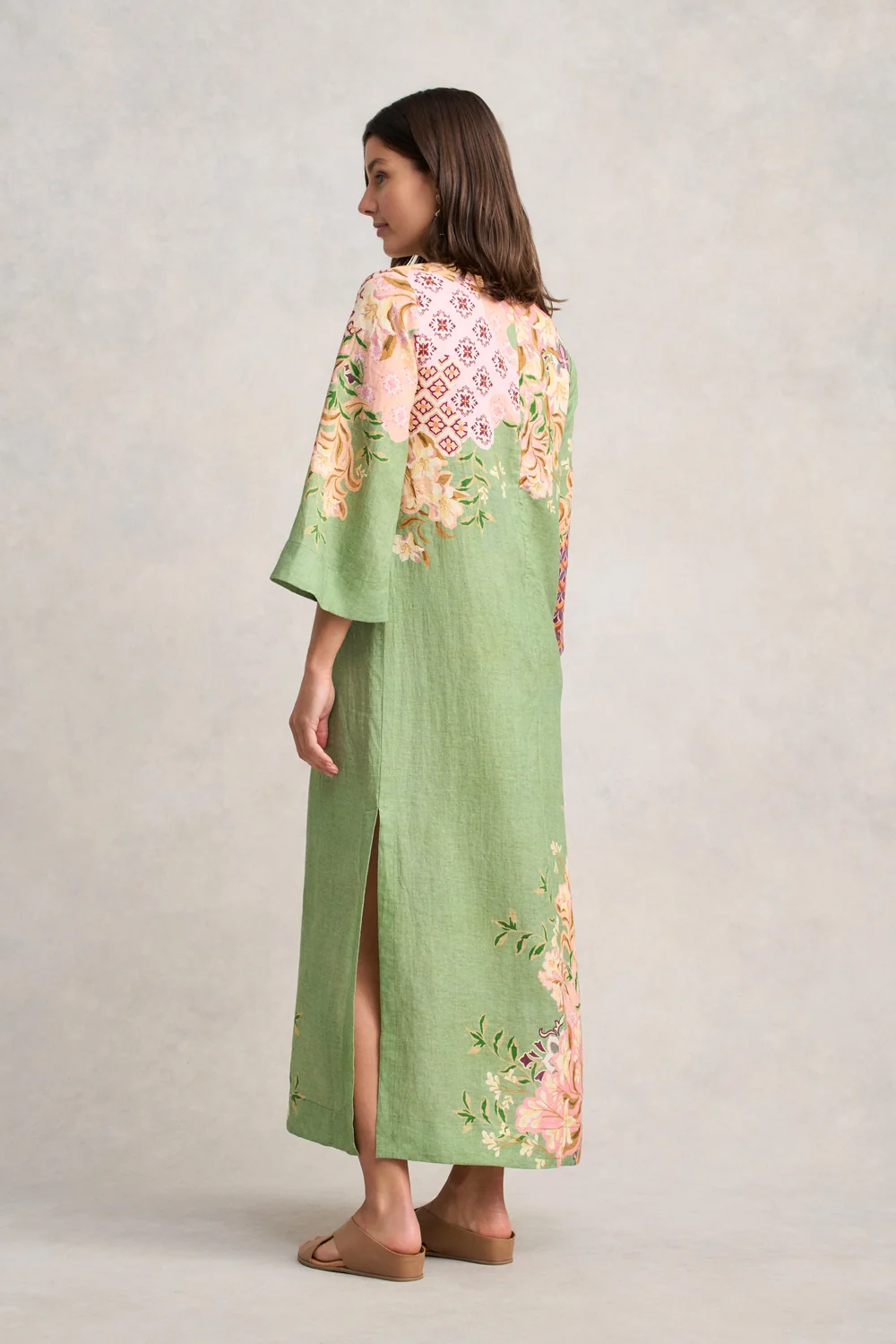 Linen Kaftan Dress - Patchwork Print - Image 6
