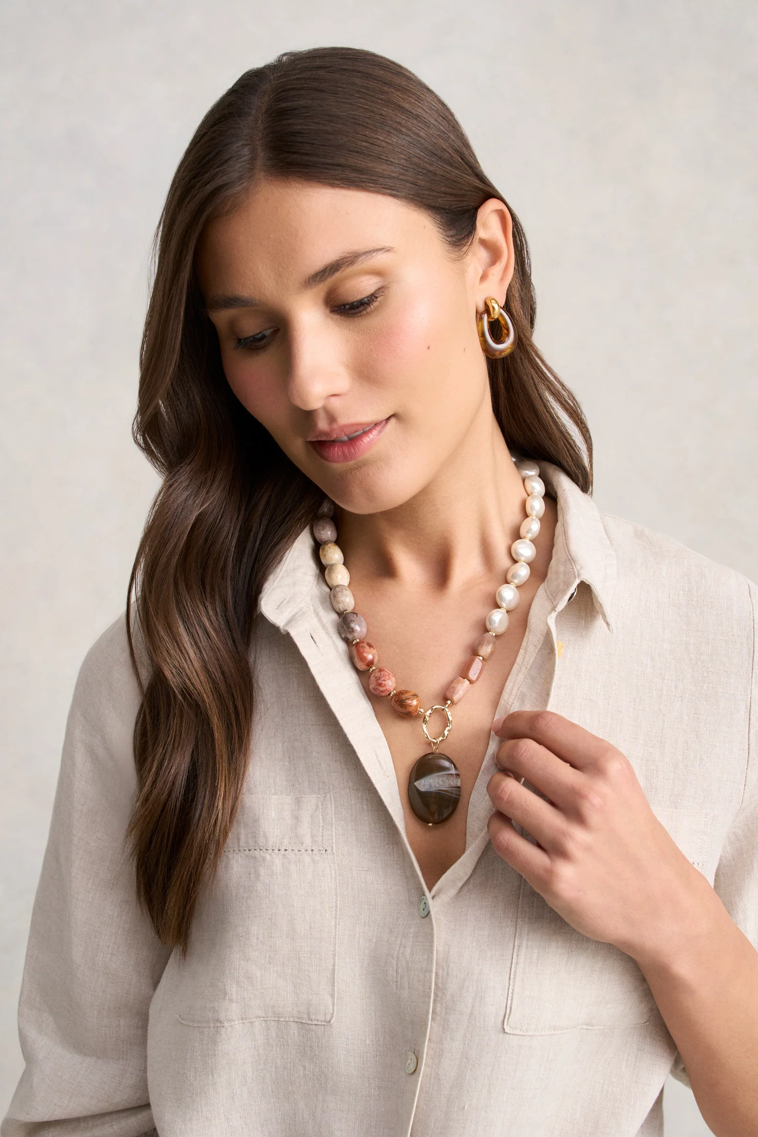 Semi Precious Pendant Necklace - Neutral - Image 2