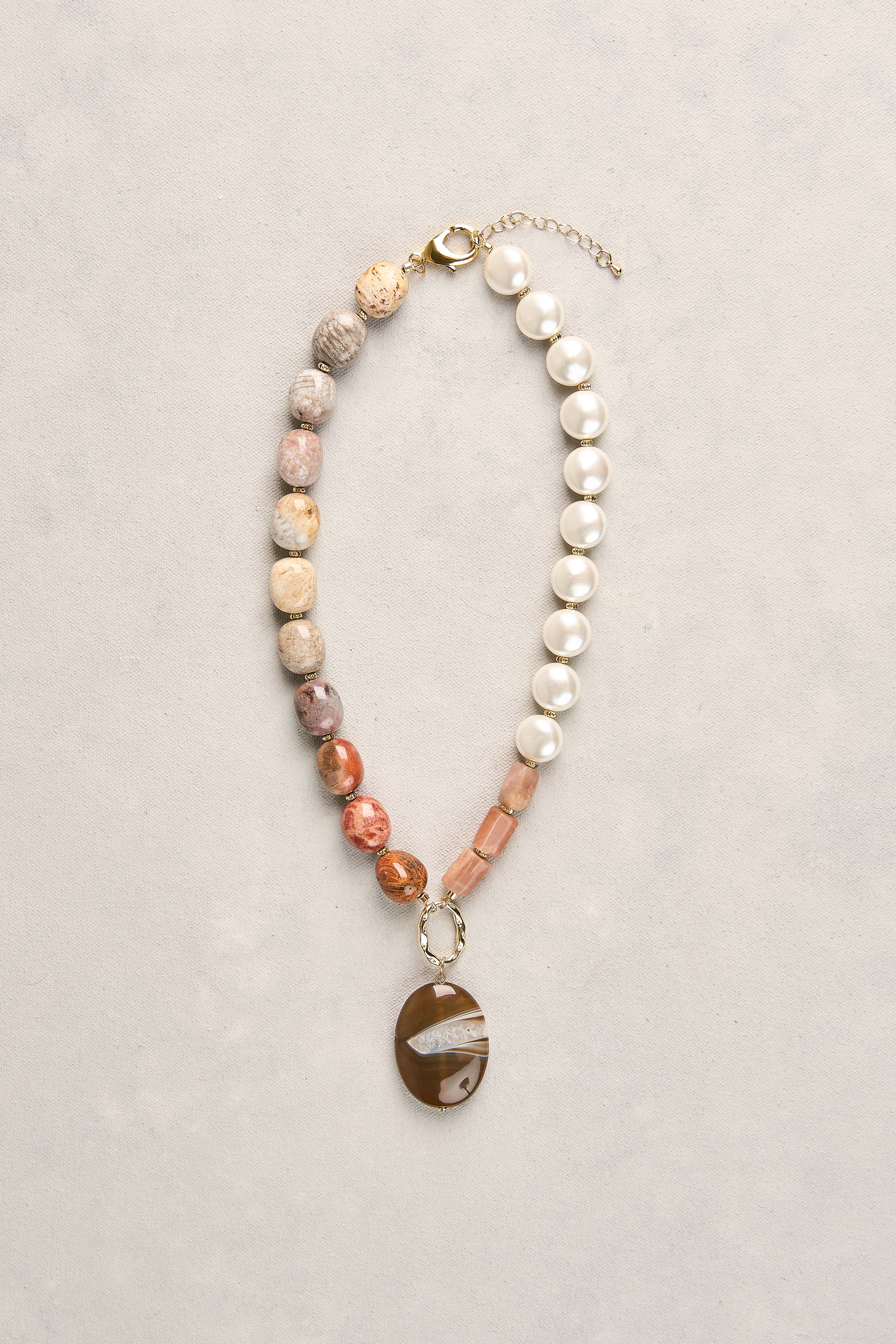 Semi Precious Pendant Necklace - Neutral - Image 3