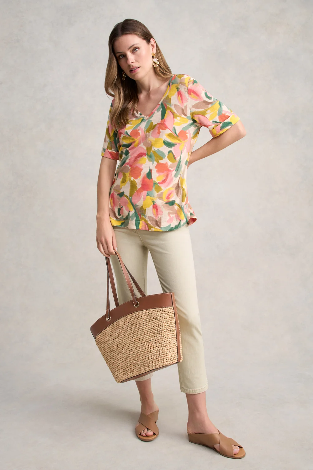 Printed V-Neck T-Shirt - Abstract Print - Image 2