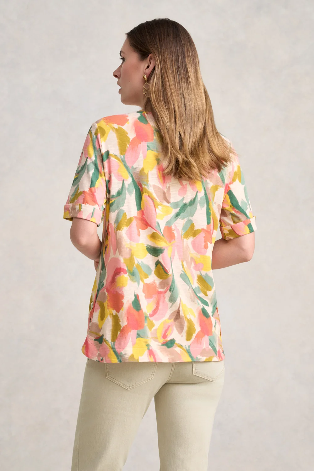 Printed V-Neck T-Shirt - Abstract Print - Image 4