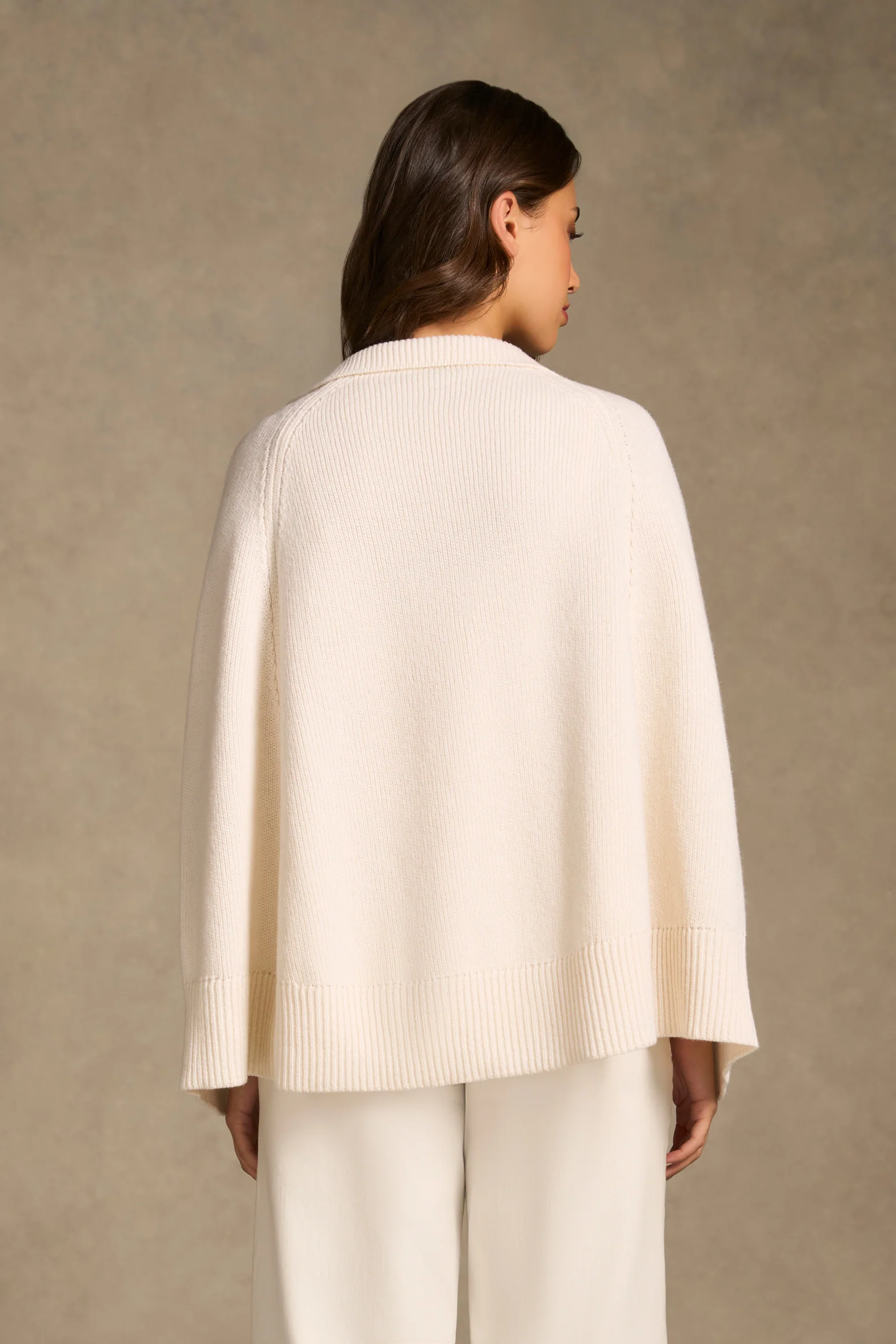 V Front Poncho - Cream - Image 3