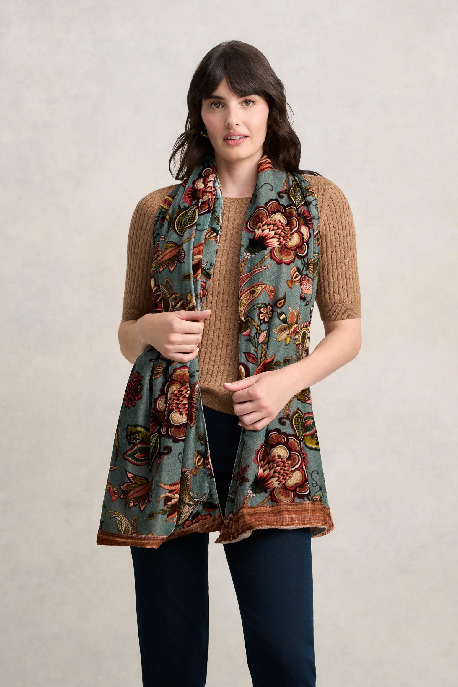 Velvet Floral Scarf - Multicolour - Image 2