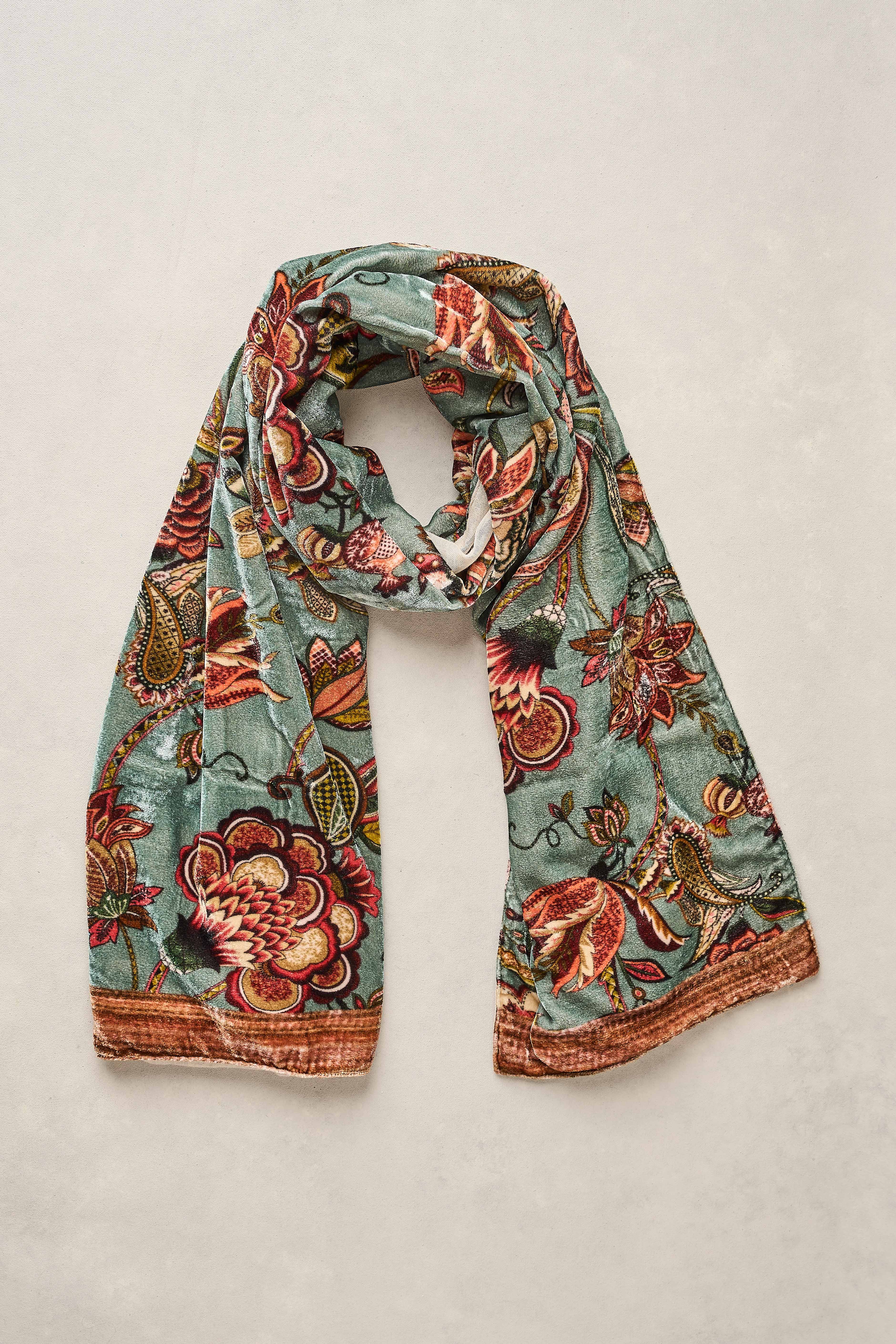 Velvet Floral Scarf - Multicolour - Image 3