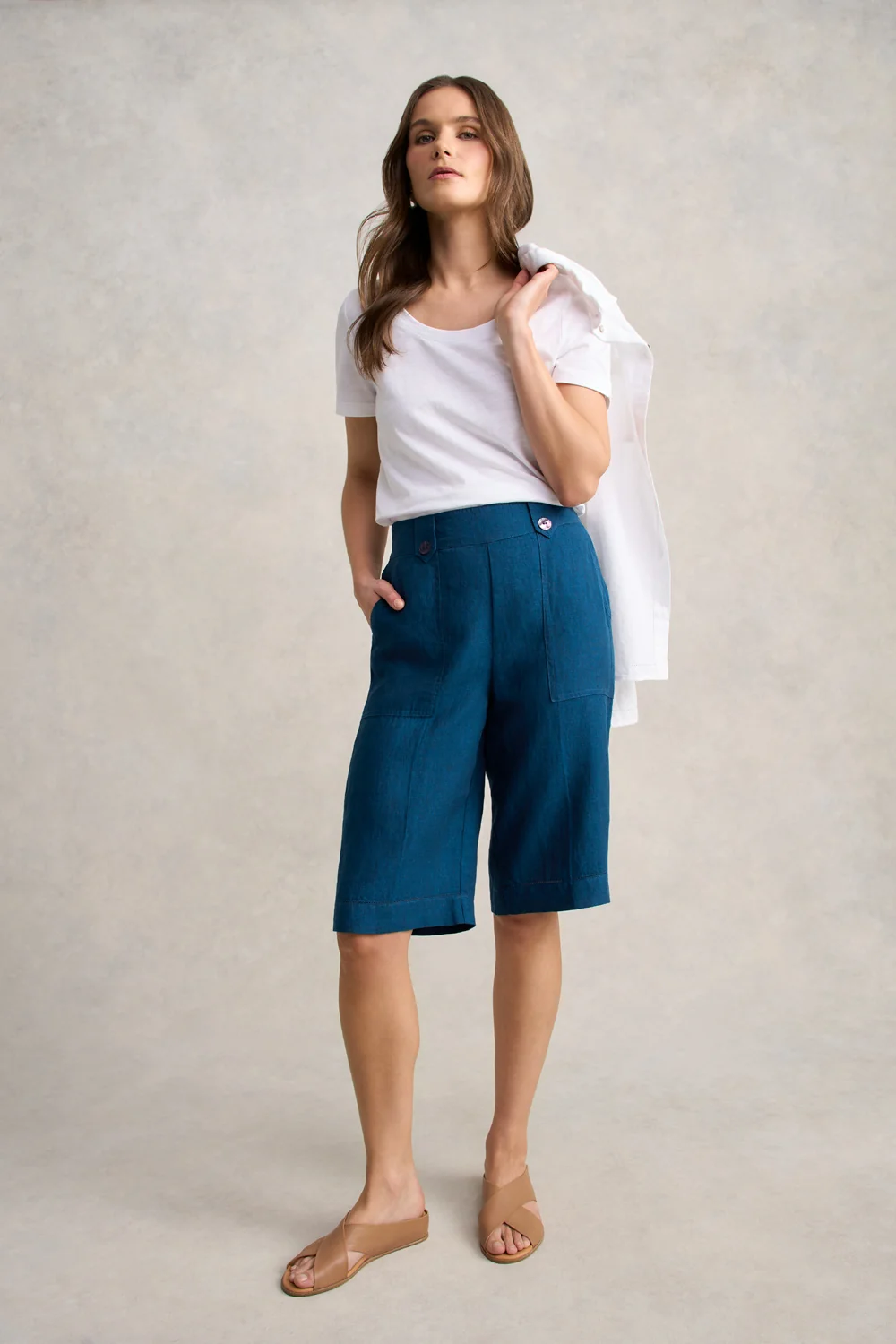 Waist Tab Linen Short - Navy Delave - Image 2