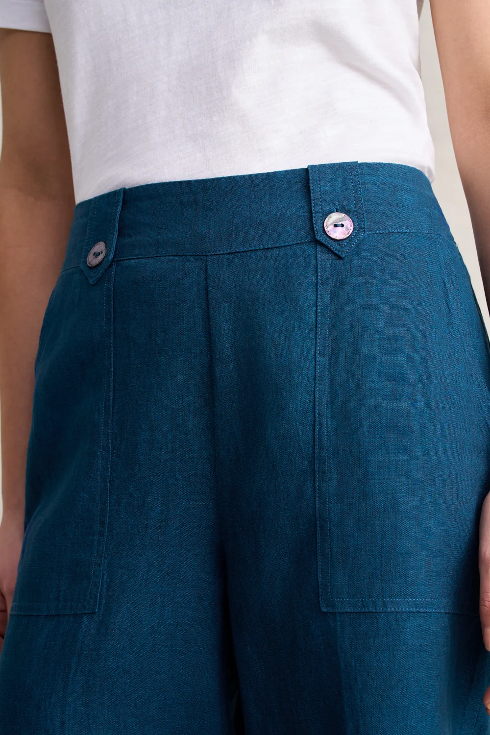 Waist Tab Linen Short - Navy Delave - Image 3