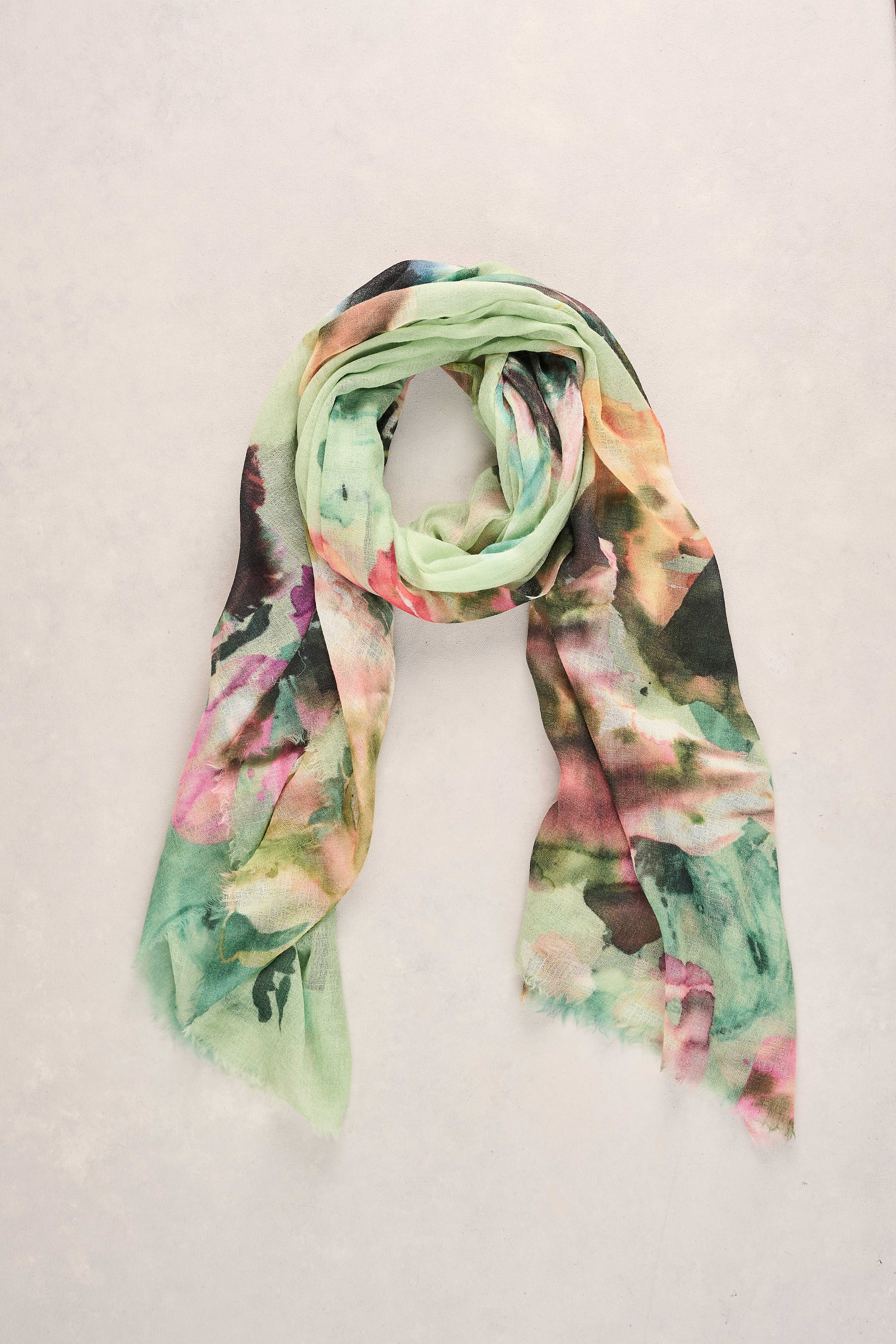 Watercolour Floral Scarf - Green - Image 3