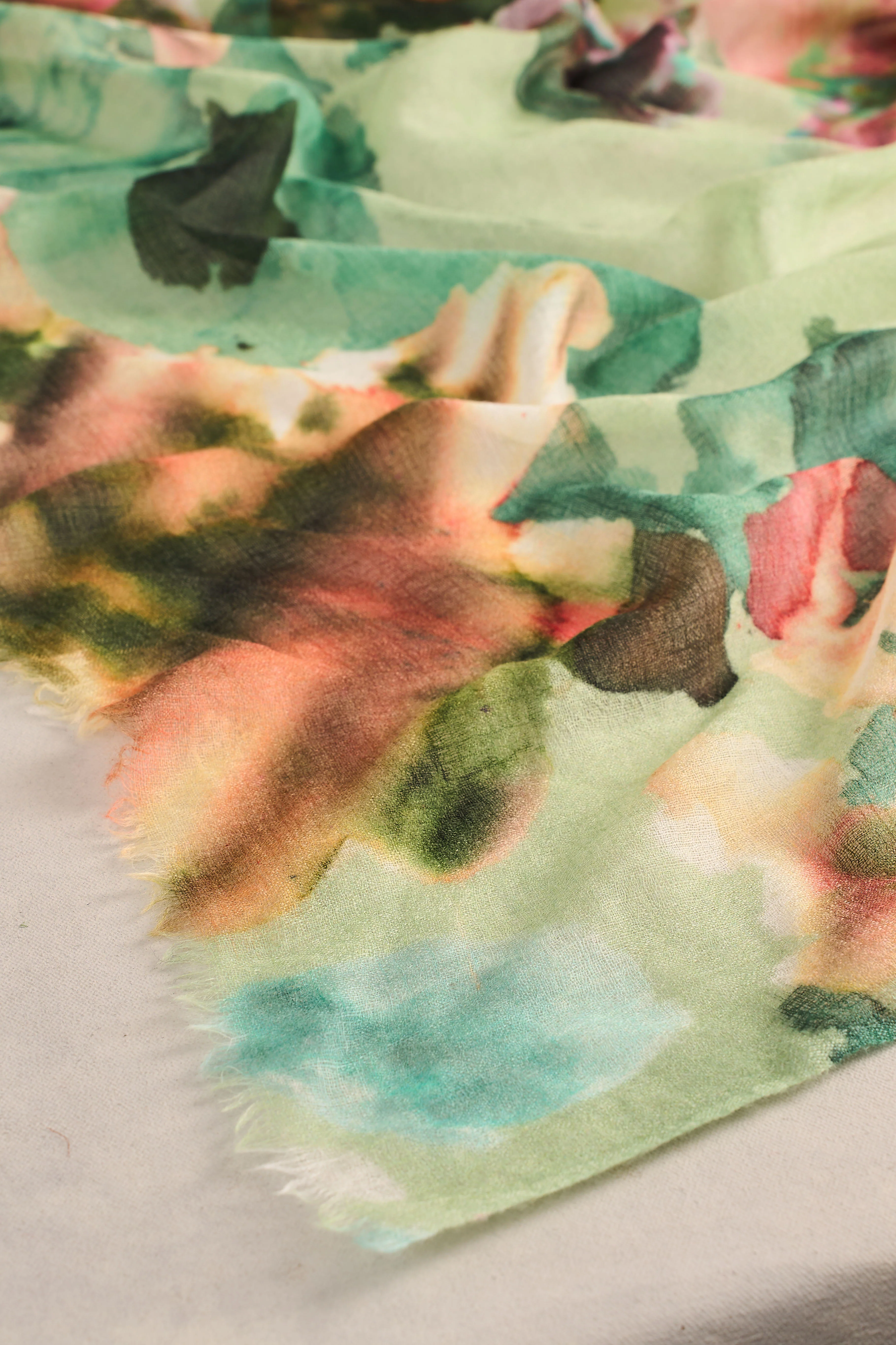 Watercolour Floral Scarf - Green - Image 4