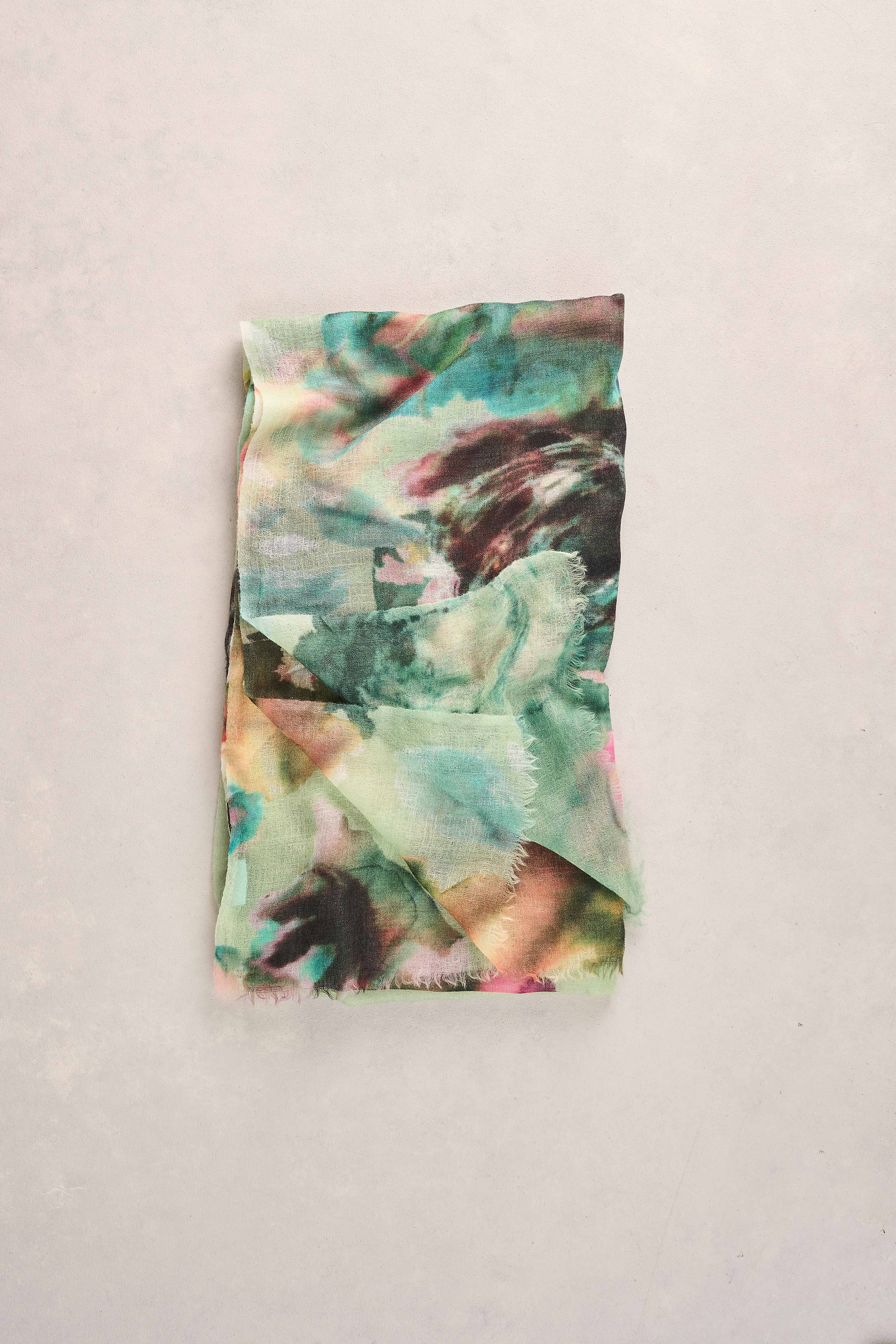 Watercolour Floral Scarf - Green - Image 5