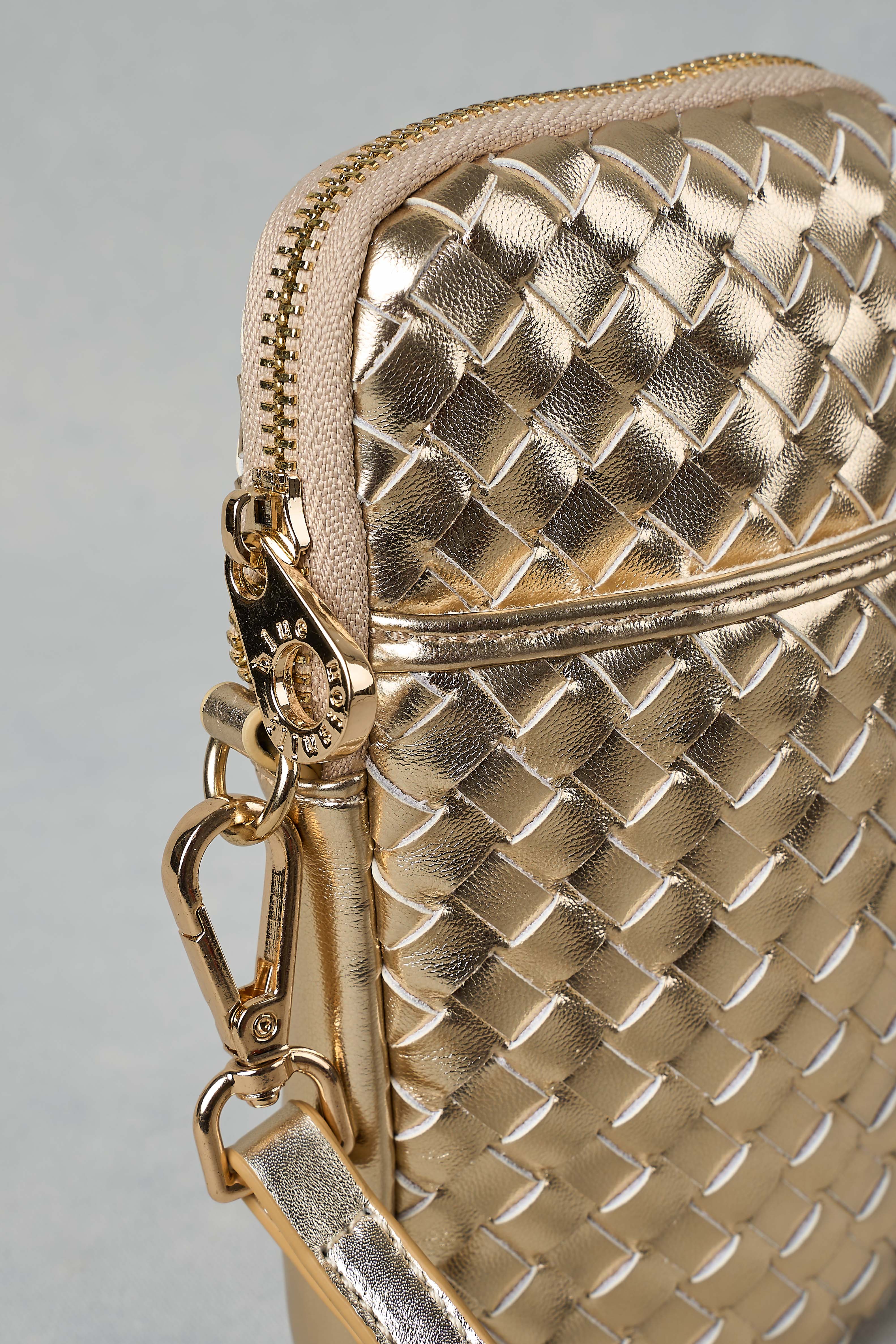 Woven Leather Phone Bag - Gold - Image 3