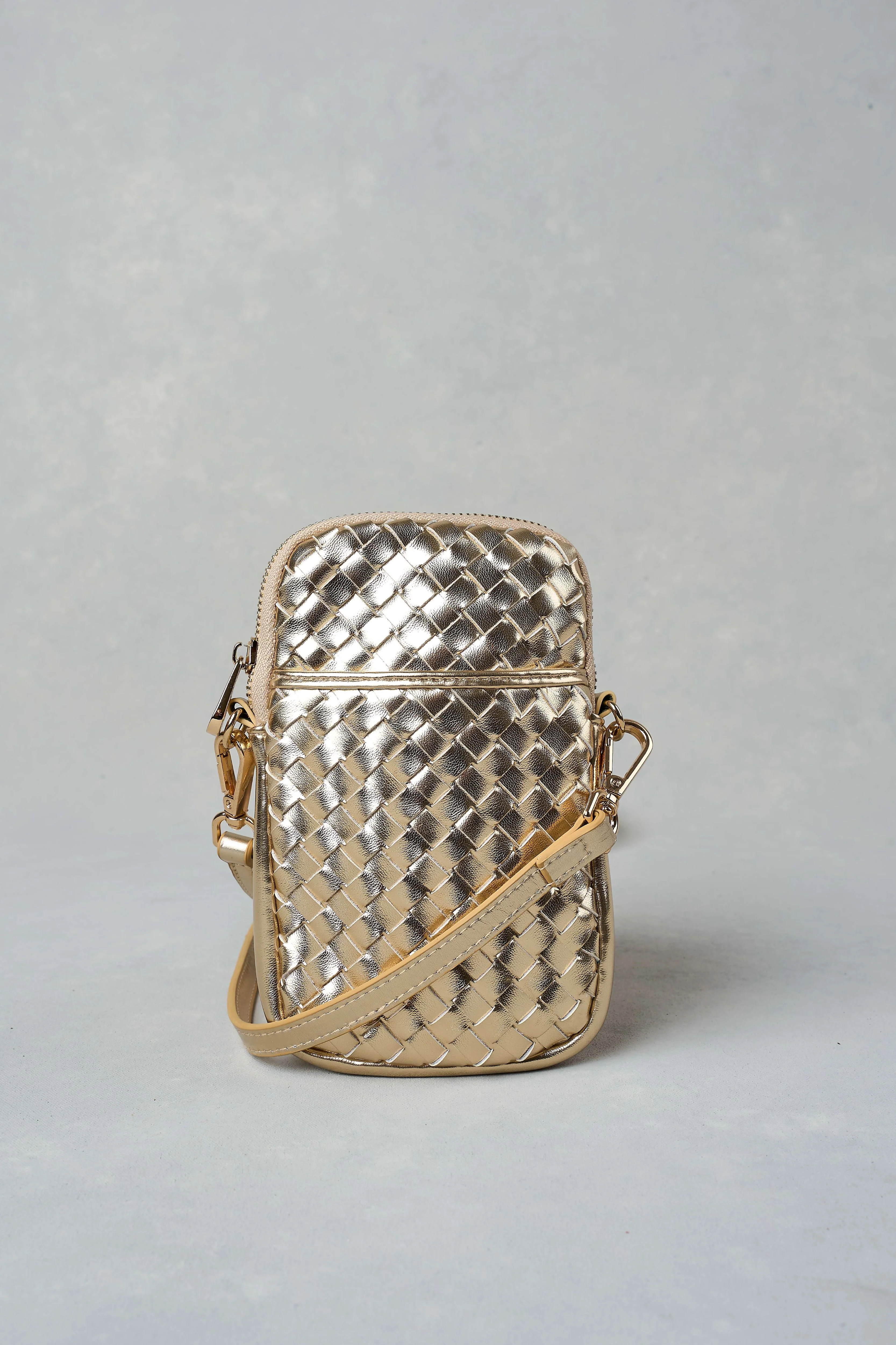 Woven Leather Phone Bag - Gold - Image 5
