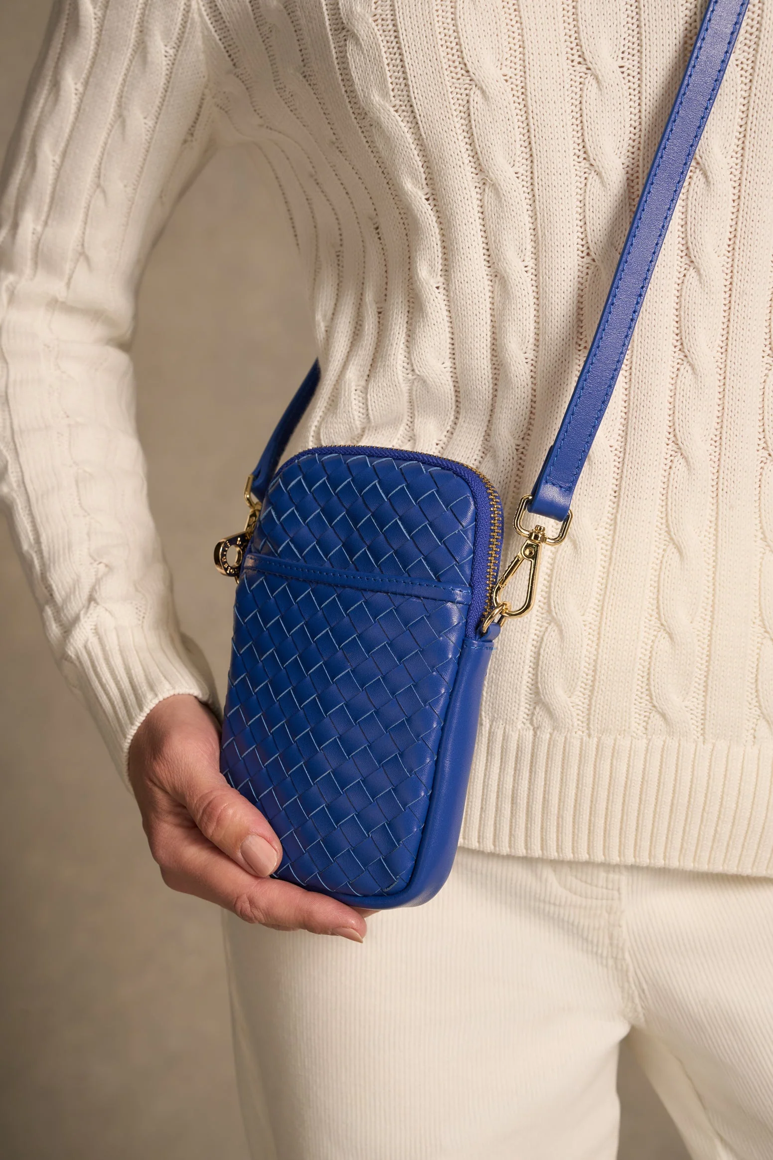 Woven Leather Phone Bag - Blue - Image 4
