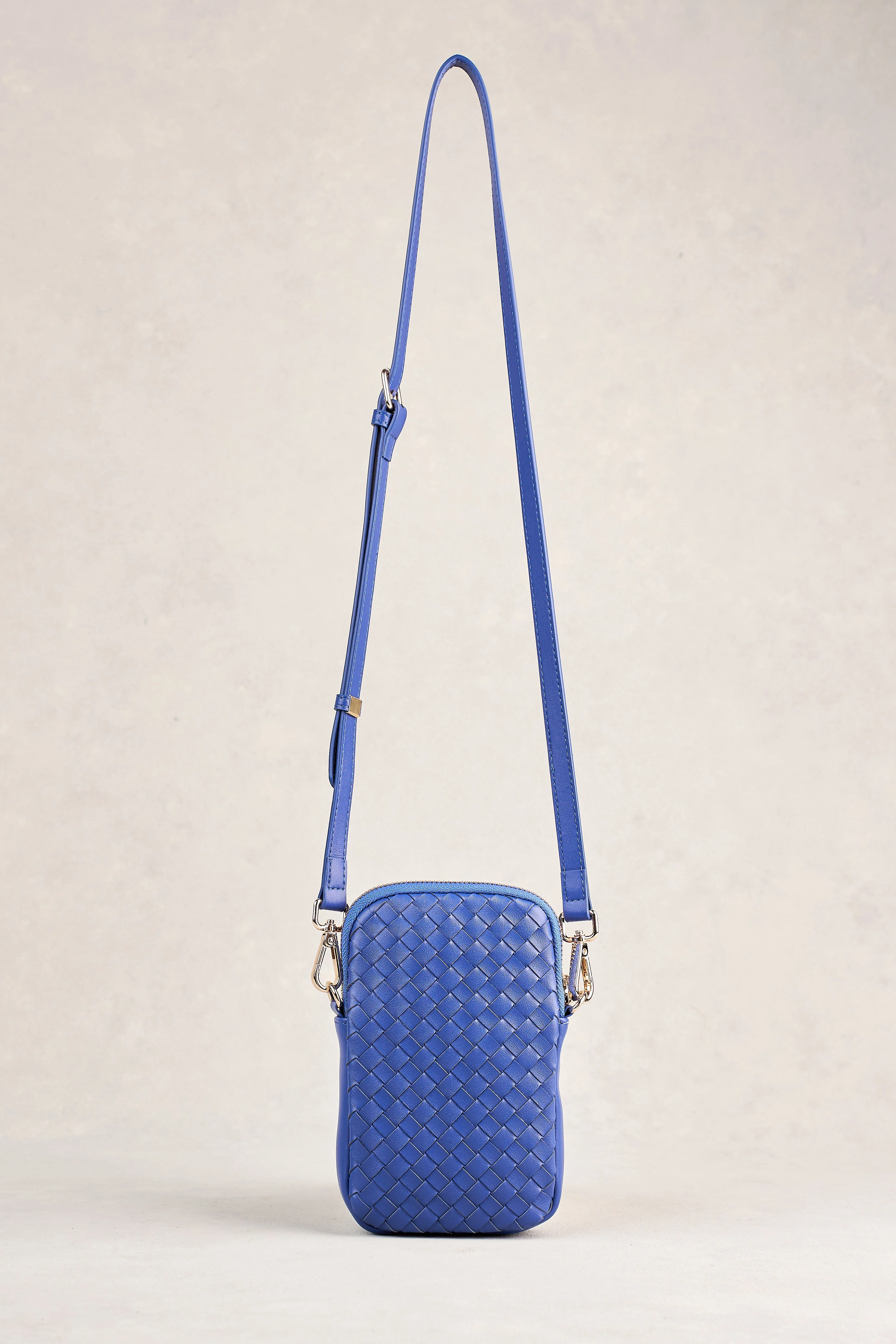 Woven Leather Phone Bag - Blue - Image 5
