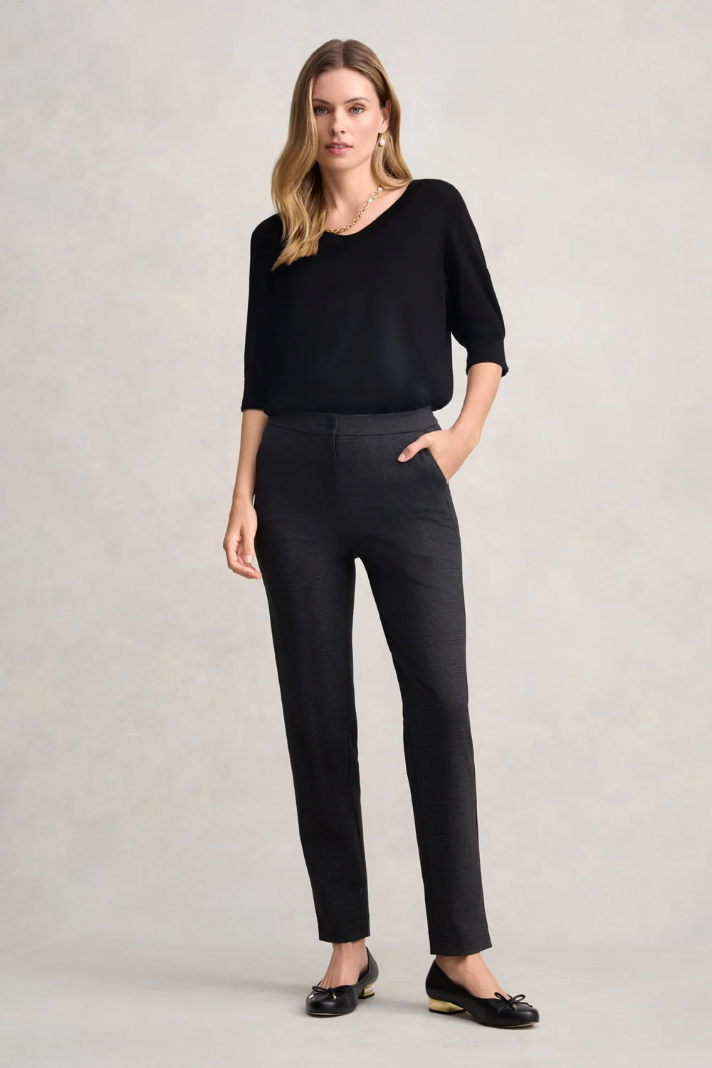 Tapered Ponte Pant - Greyscale Check - Image 2