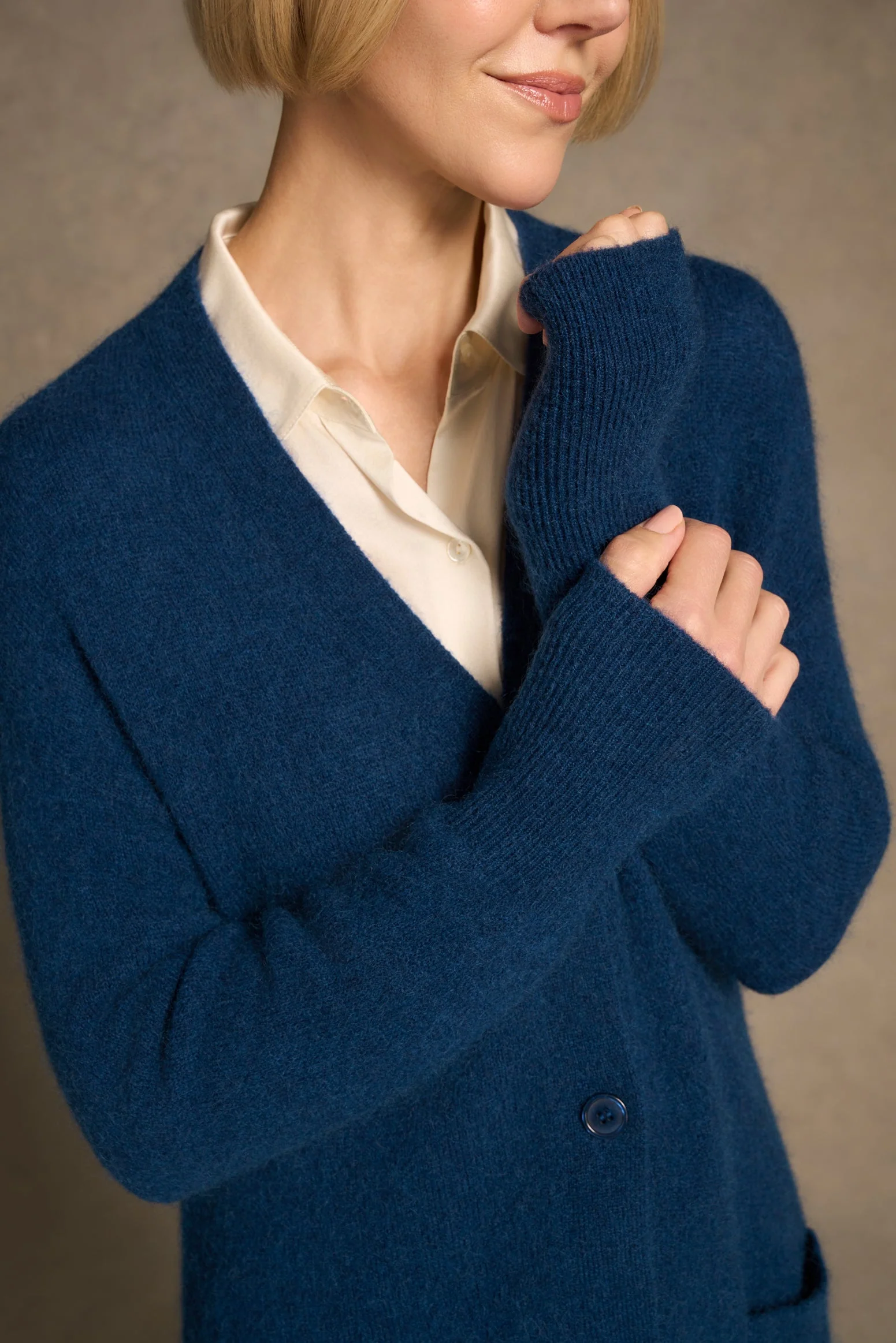 Button Through Mohair Cardigan - Midnight Blue - Image 3