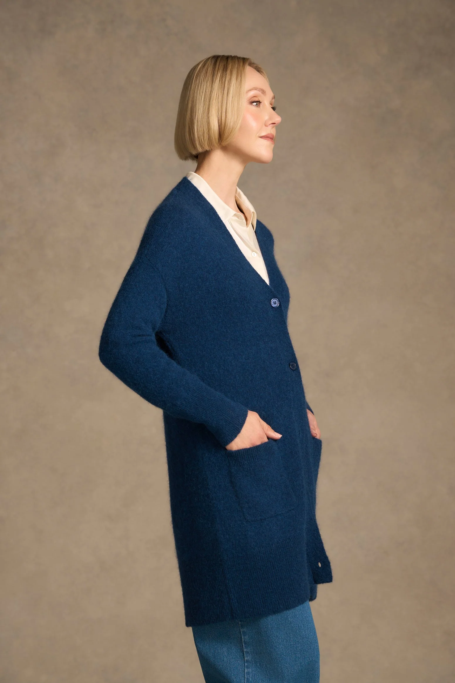 Button Through Mohair Cardigan - Midnight Blue - Image 4